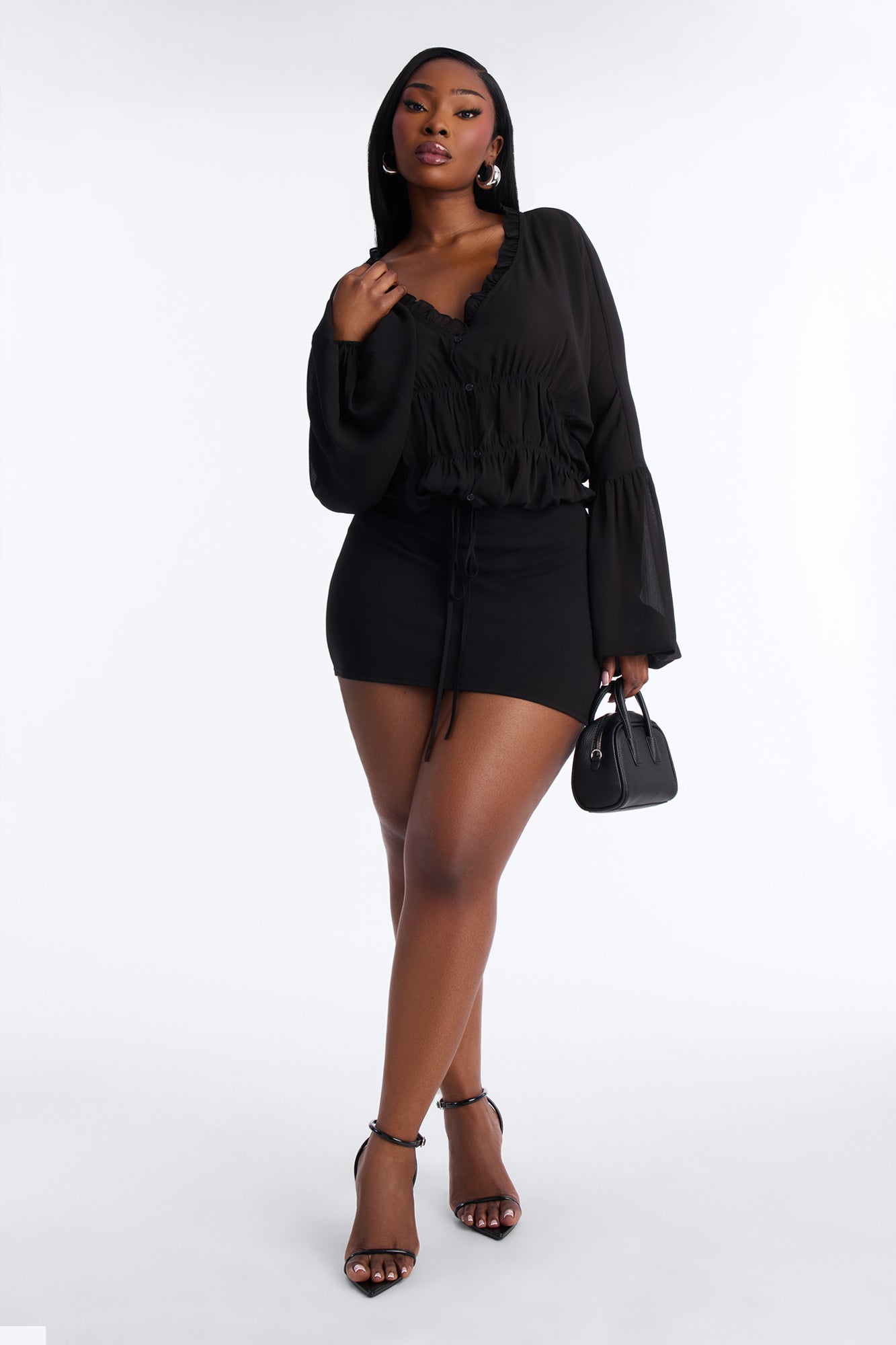 Let Them Stare Ruched Top - Black