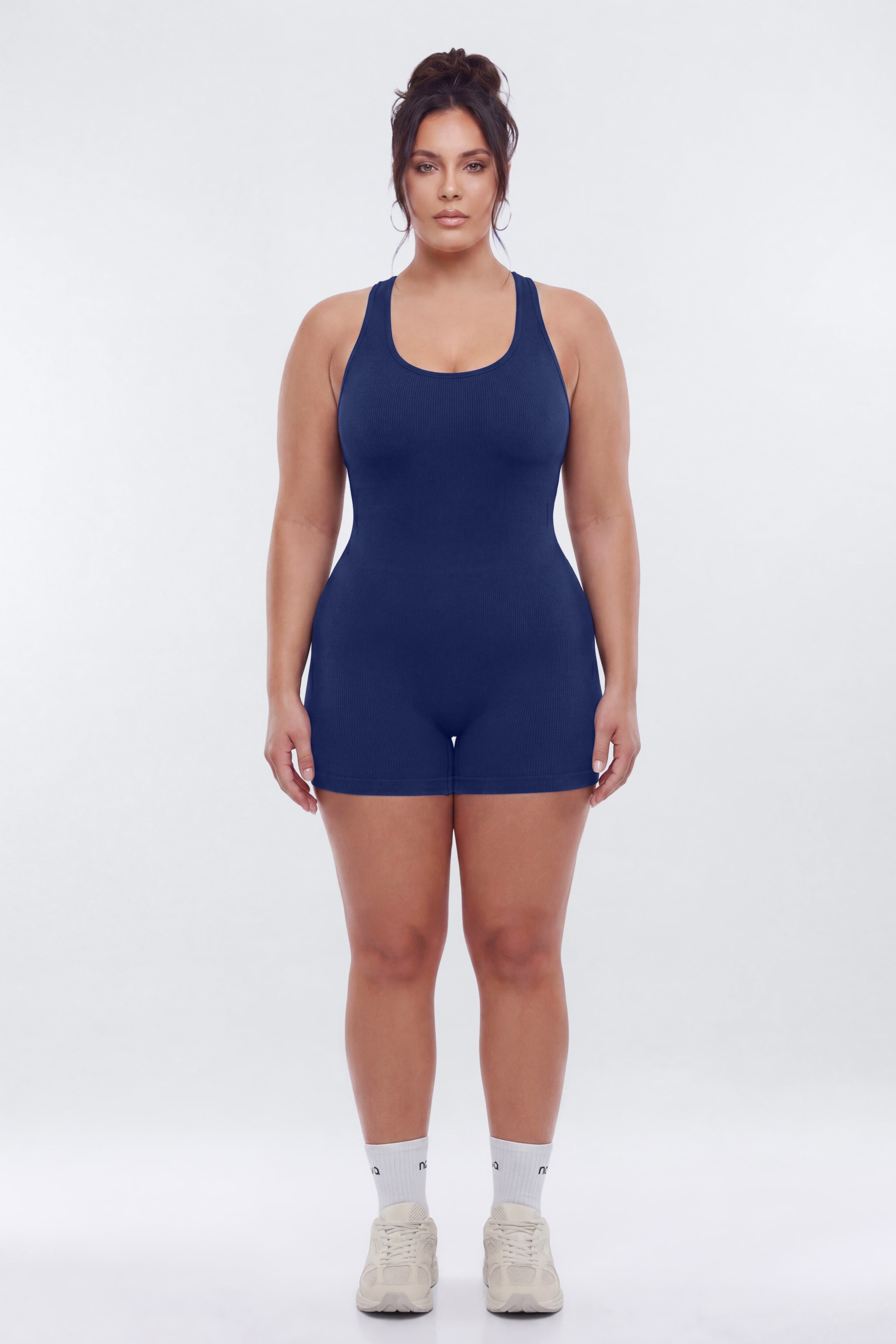 SeamlessLift™ 3″ Back Cut Out Romper - Navy
