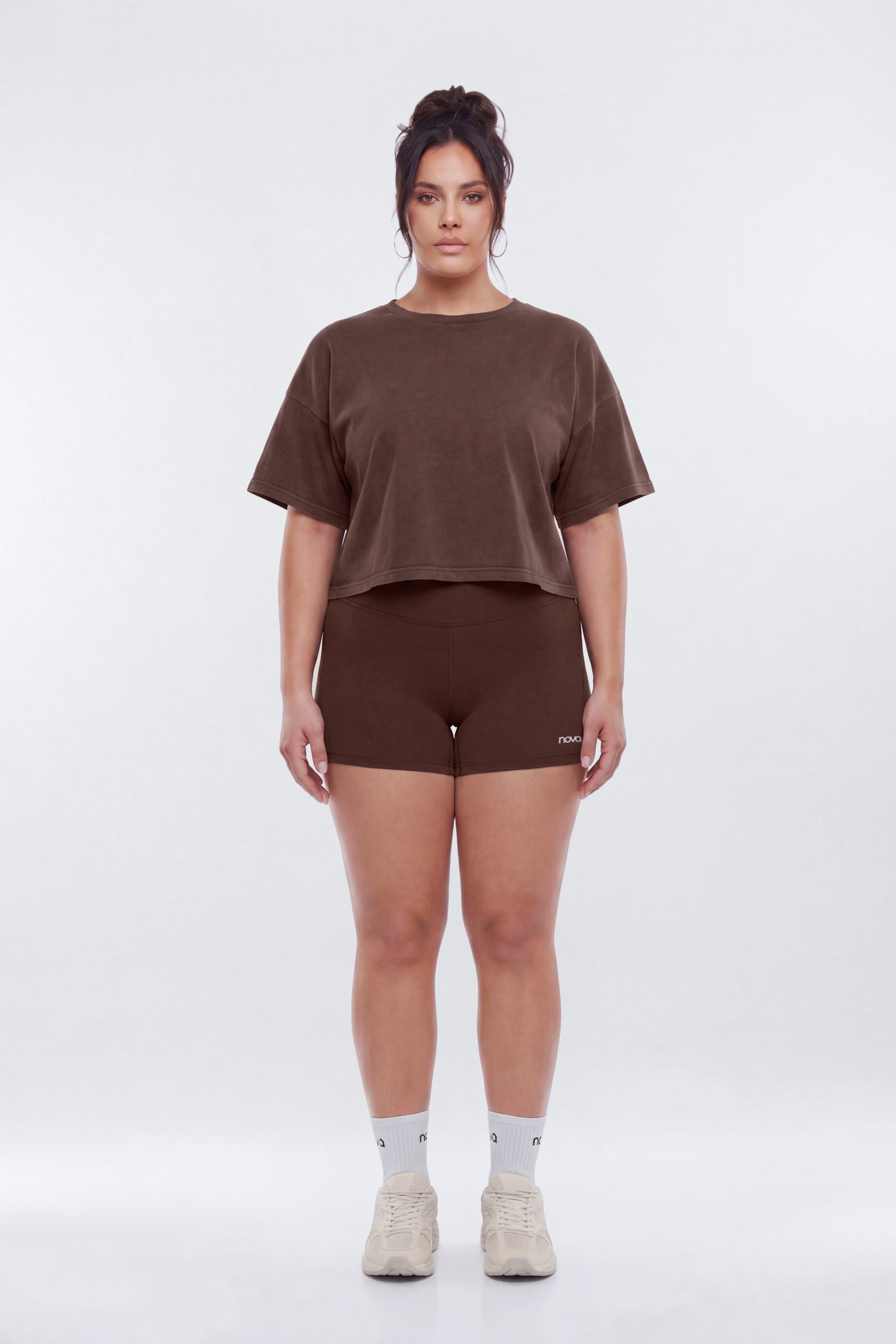 Cotton Jersey Boxy Short Sleeve Top - Brown