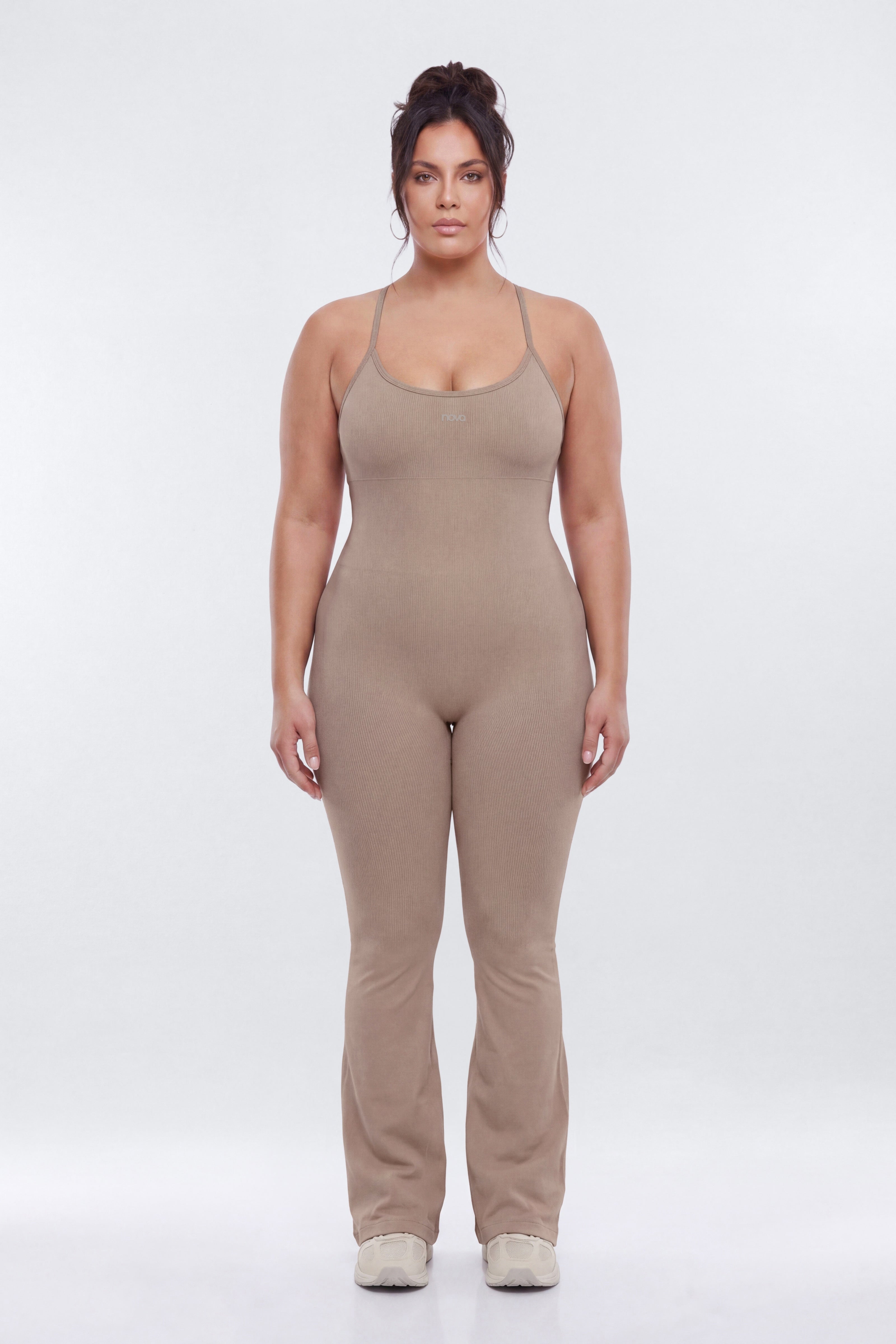 SeamlessLift™ 32″ Flare Jumpsuit - Taupe