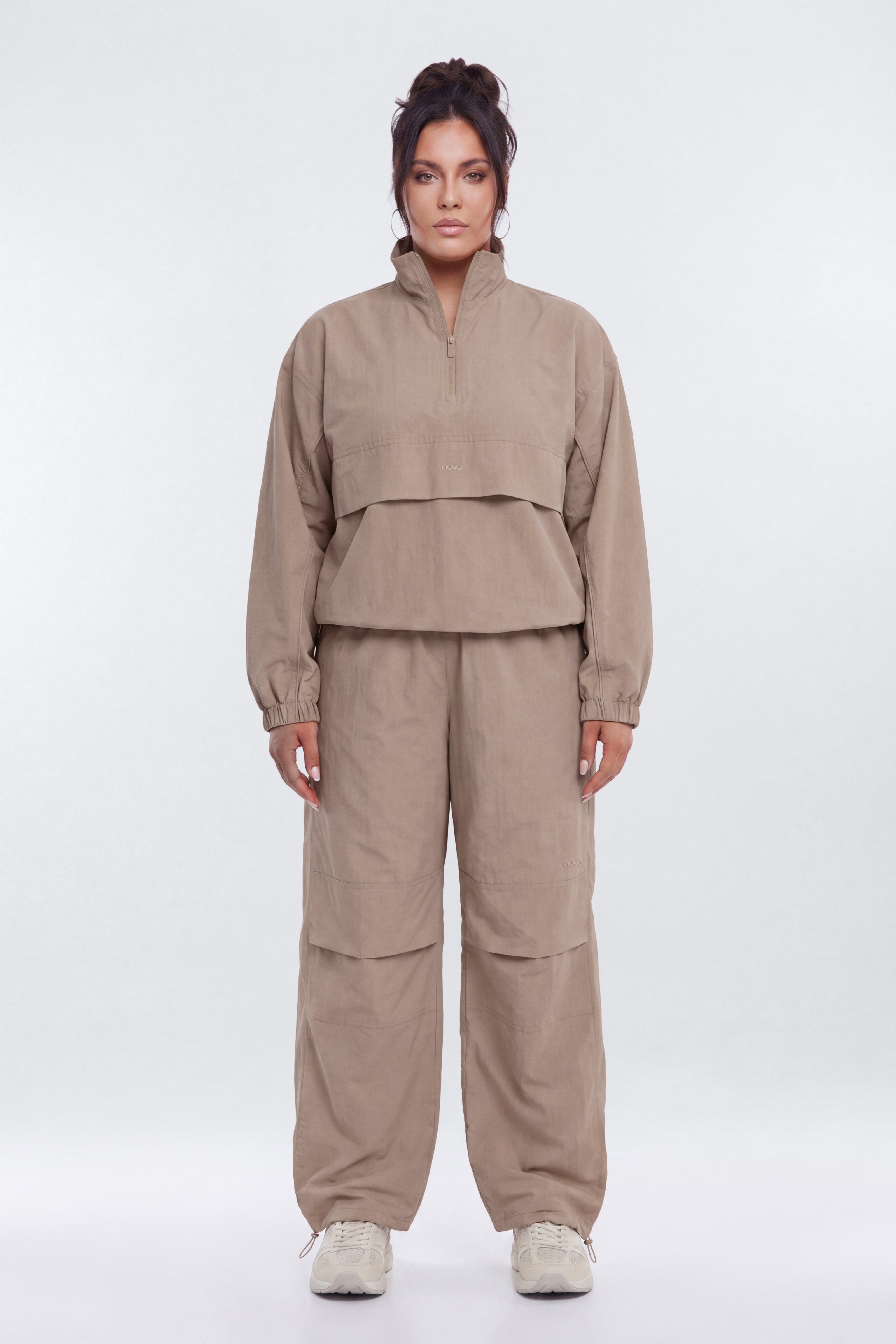 CoreNylon Mock Neck Half Zip Track Jacket - Taupe