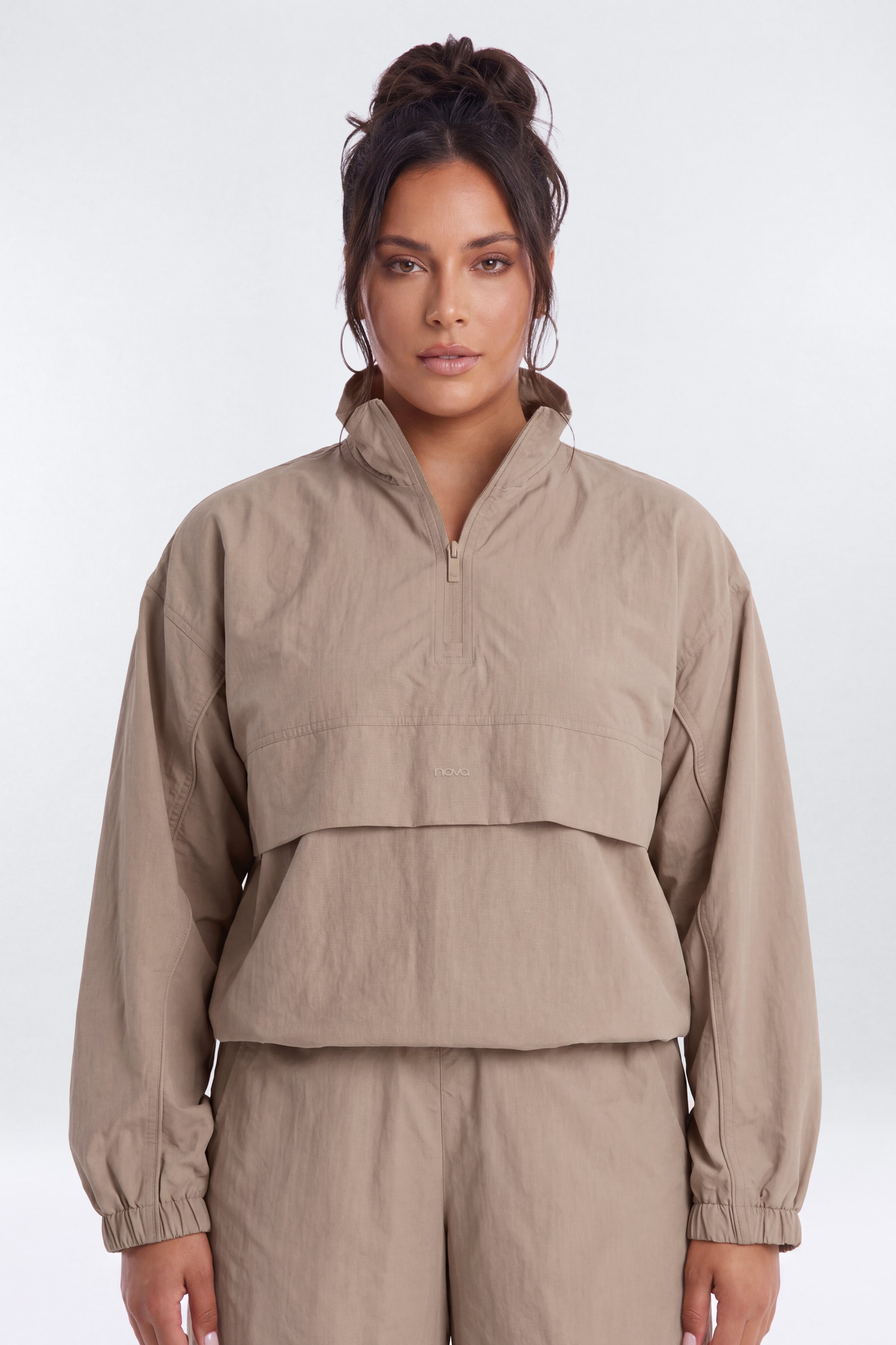 CoreNylon Mock Neck Half Zip Track Jacket - Taupe