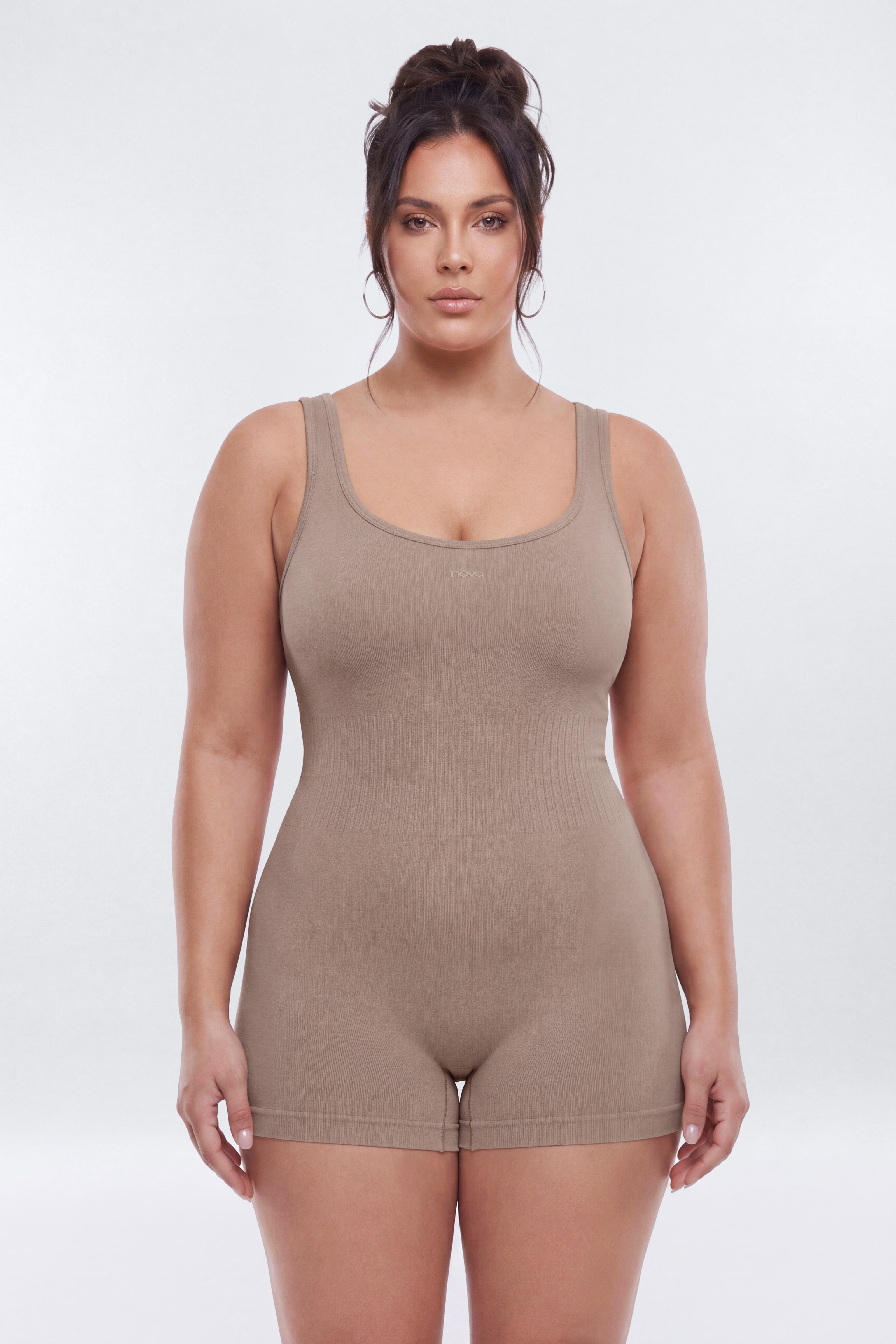 CottonFlex™ Low Back Sports Romper - Taupe