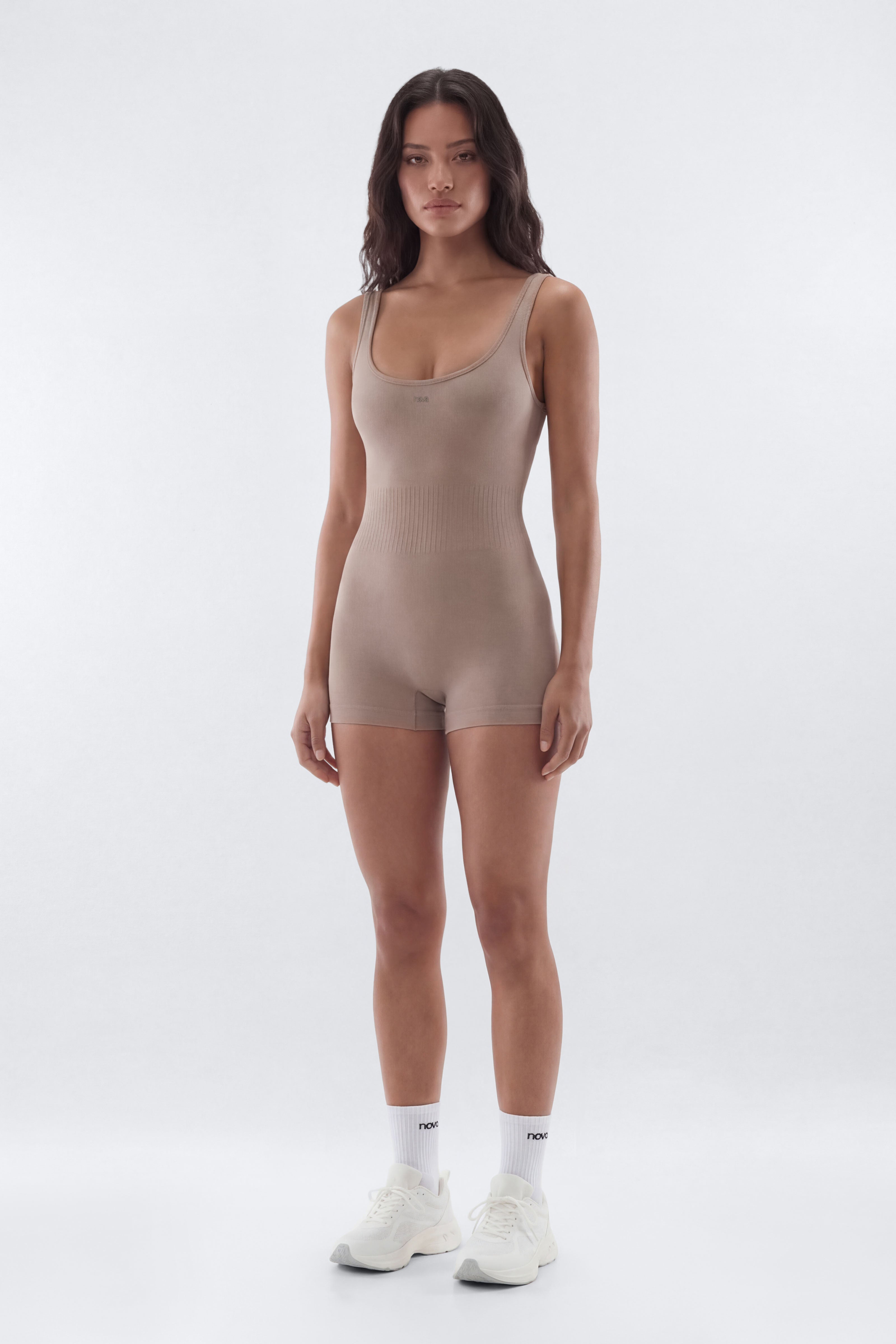 CottonFlex™ Low Back Sports Romper - Taupe