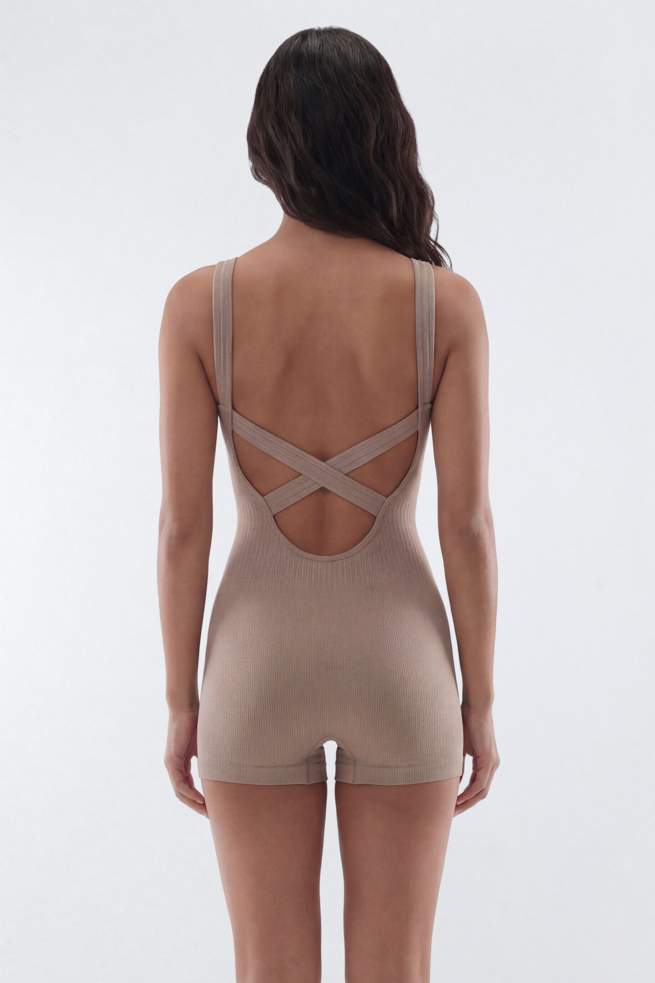CottonFlex™ Low Back Sports Romper - Taupe