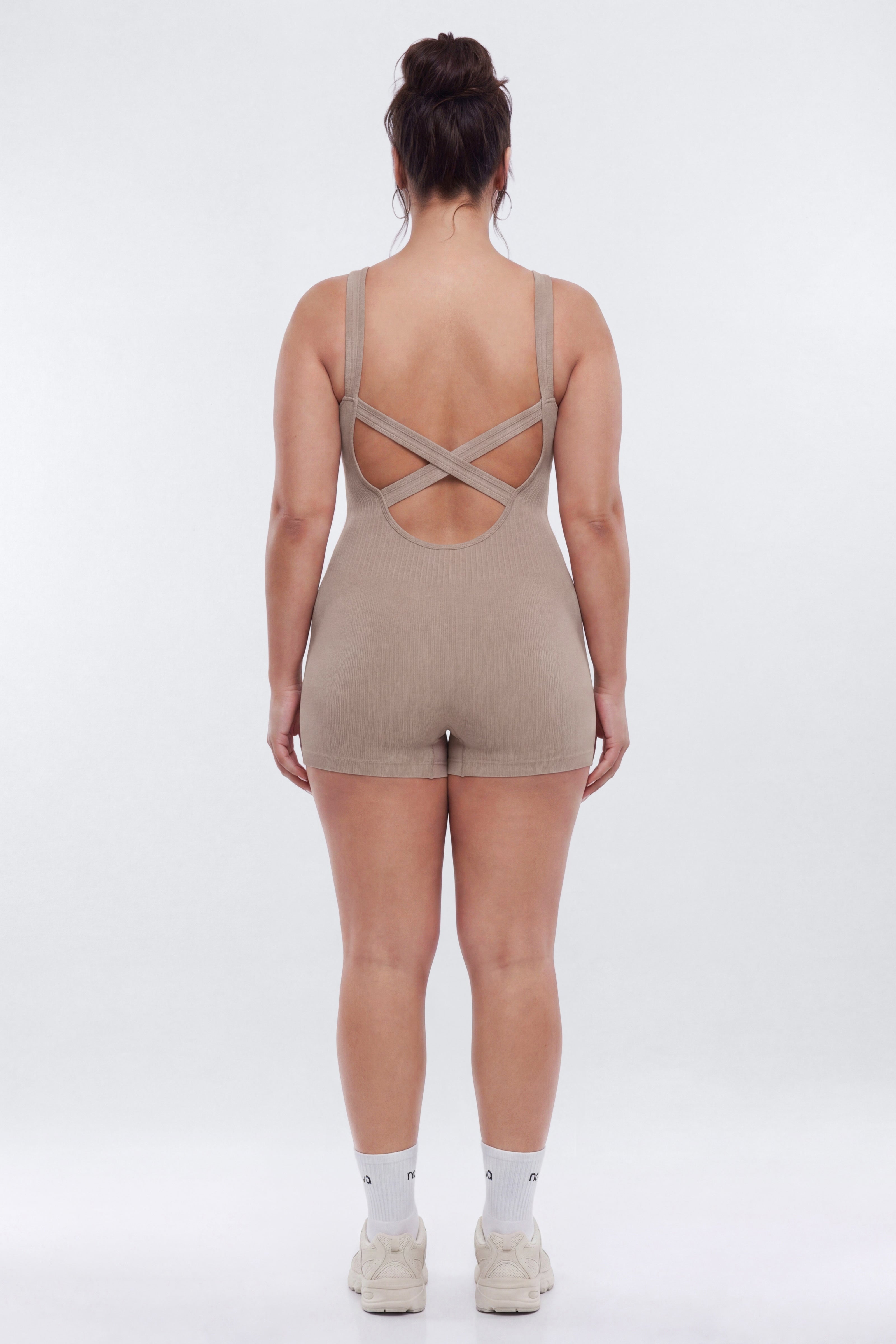 CottonFlex™ Low Back Sports Romper - Taupe