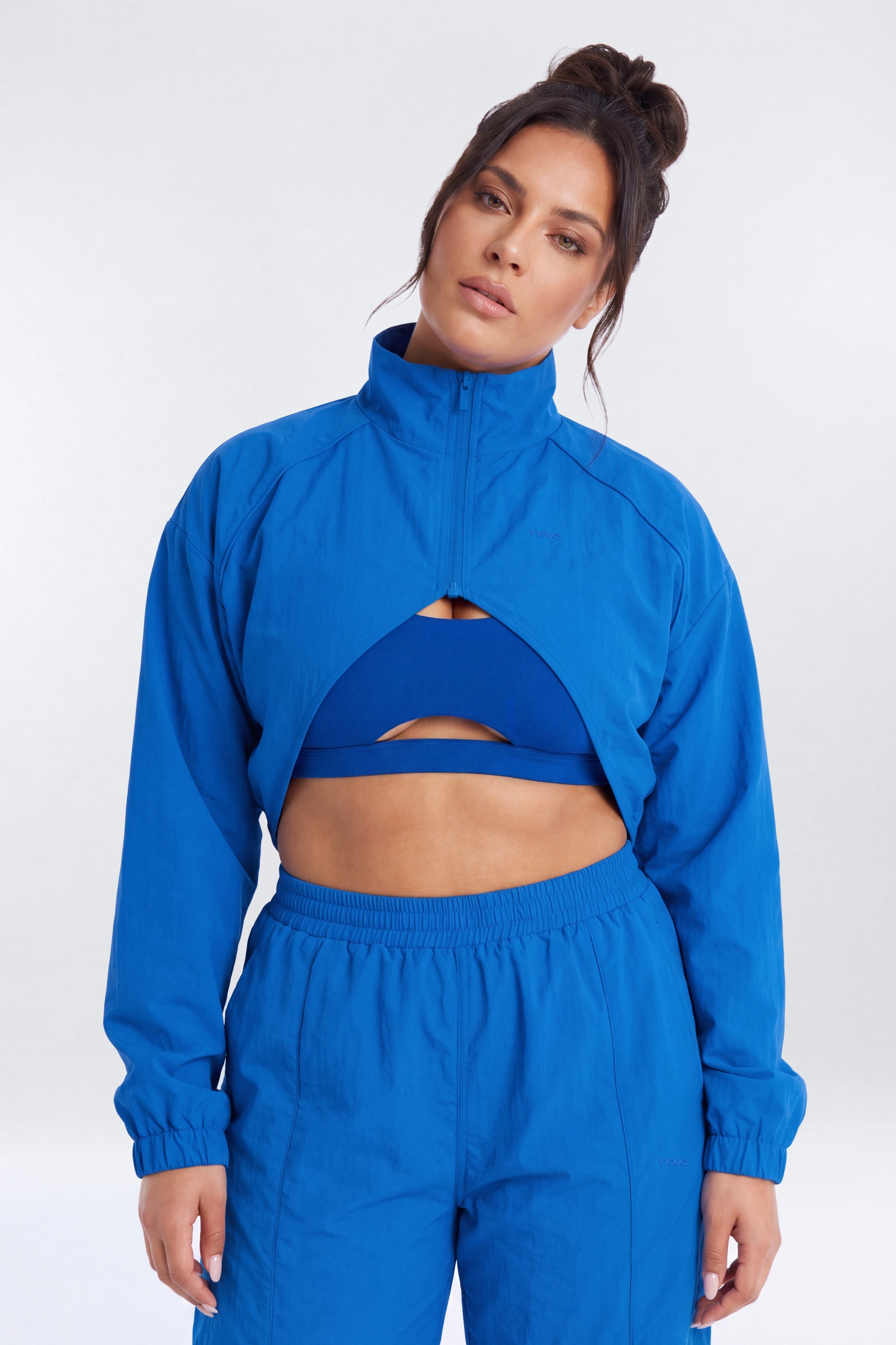 CoreNylon Cropped Windbreaker Sports Jacket - Blue
