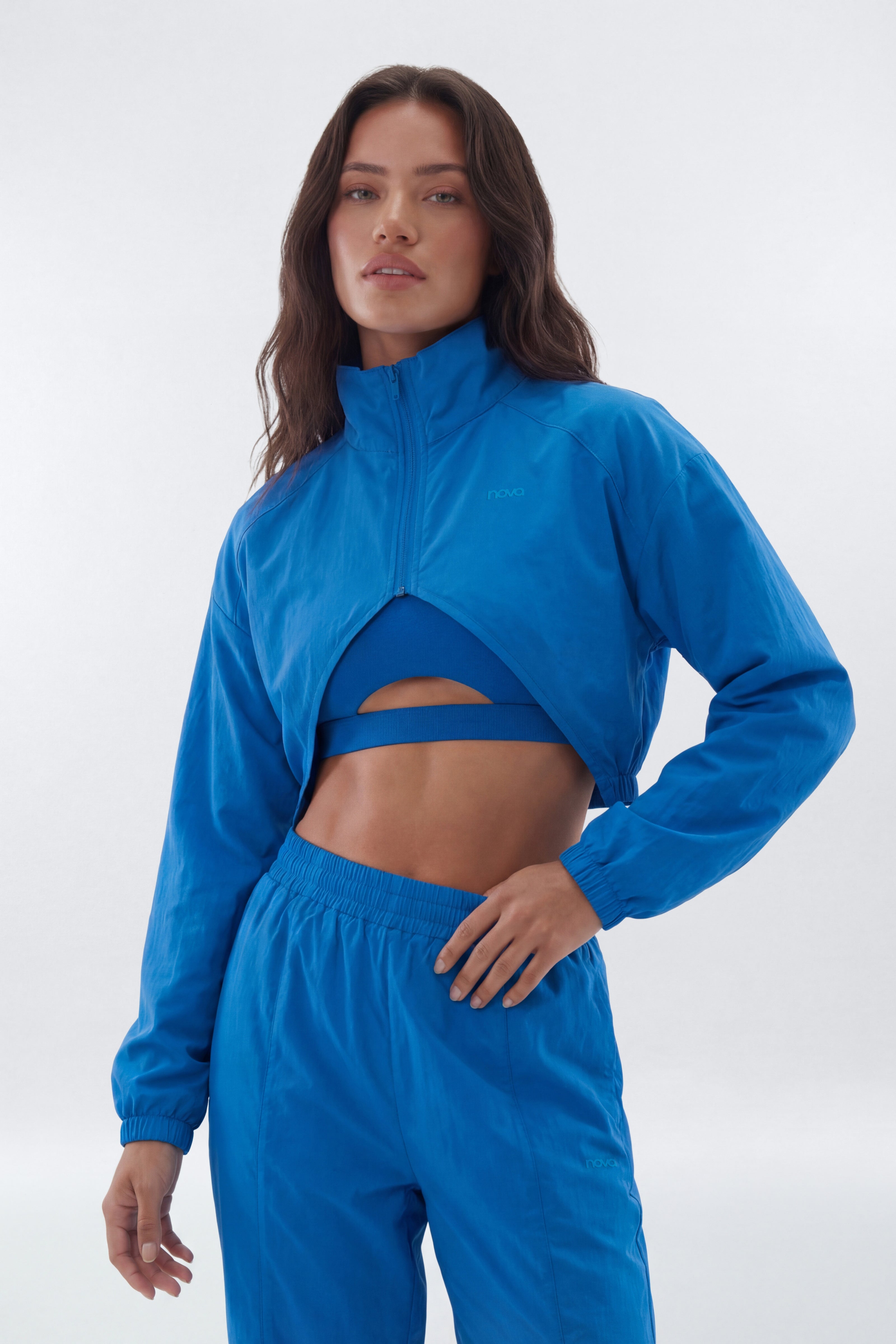 CoreNylon Cropped Windbreaker Sports Jacket - Blue