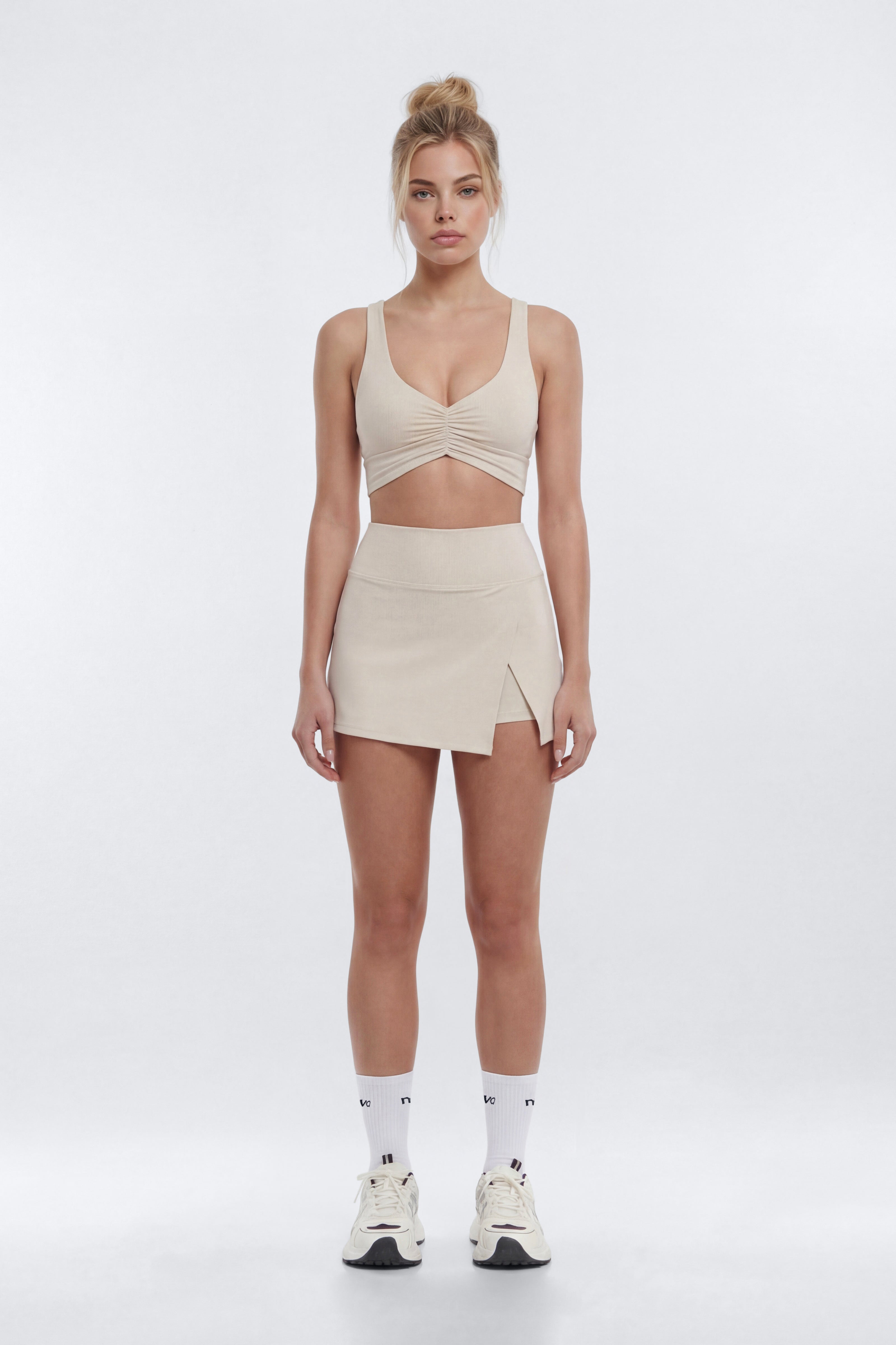 CloudForm™ Front Wrap Sports Mini Skort - Beige