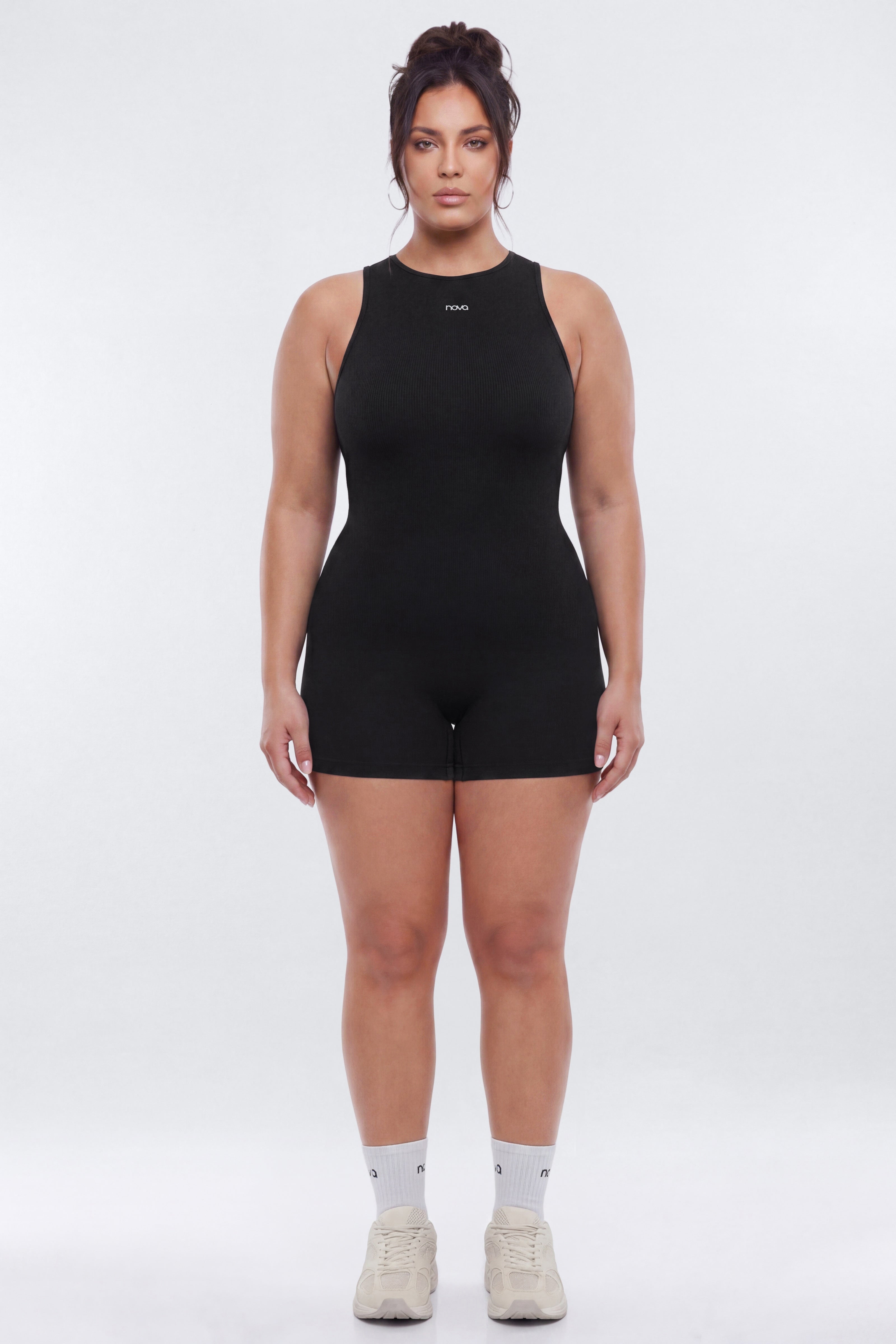 SeamlessLift™ 3″ High Neck Romper - Black