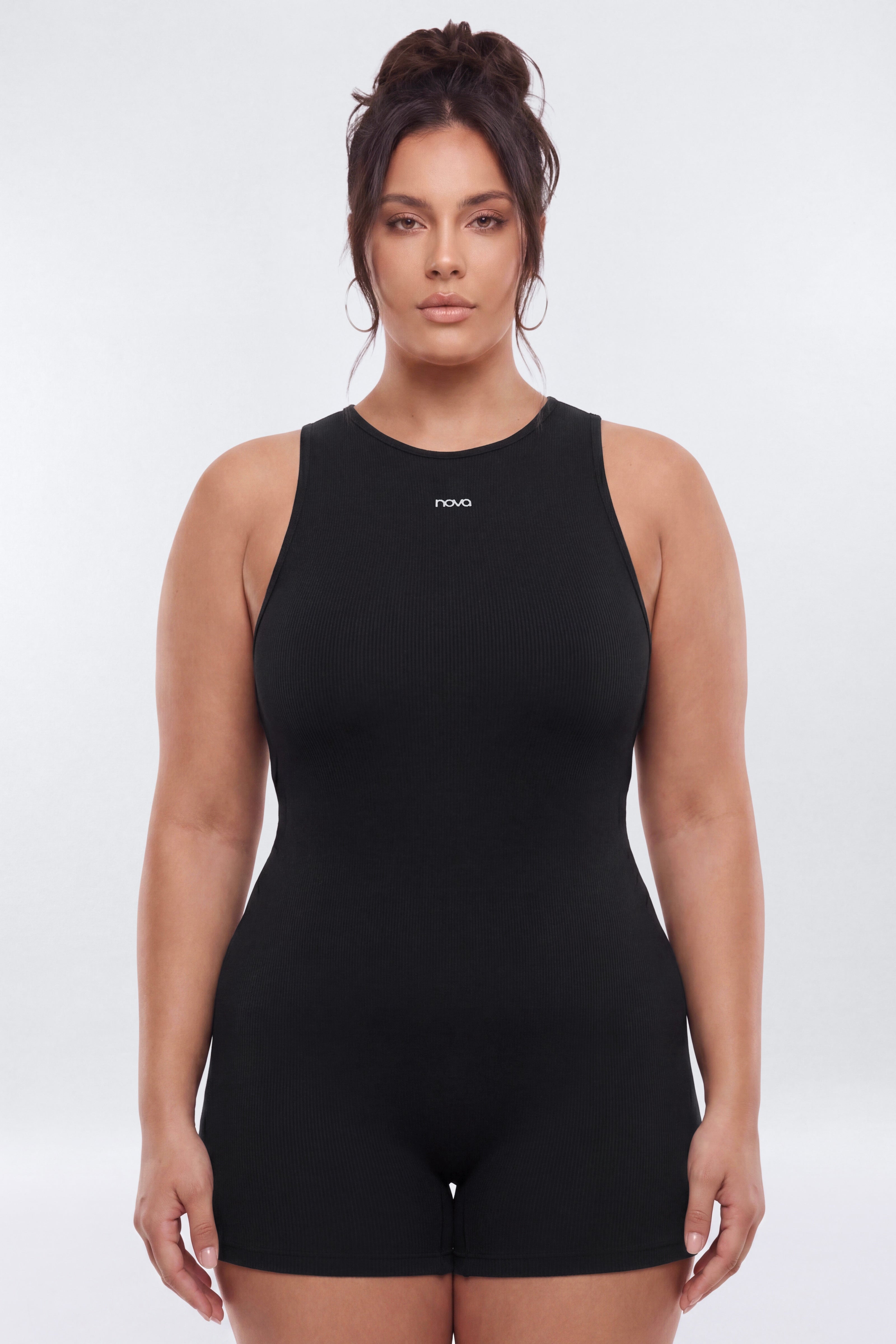 SeamlessLift™ 3″ High Neck Romper - Black