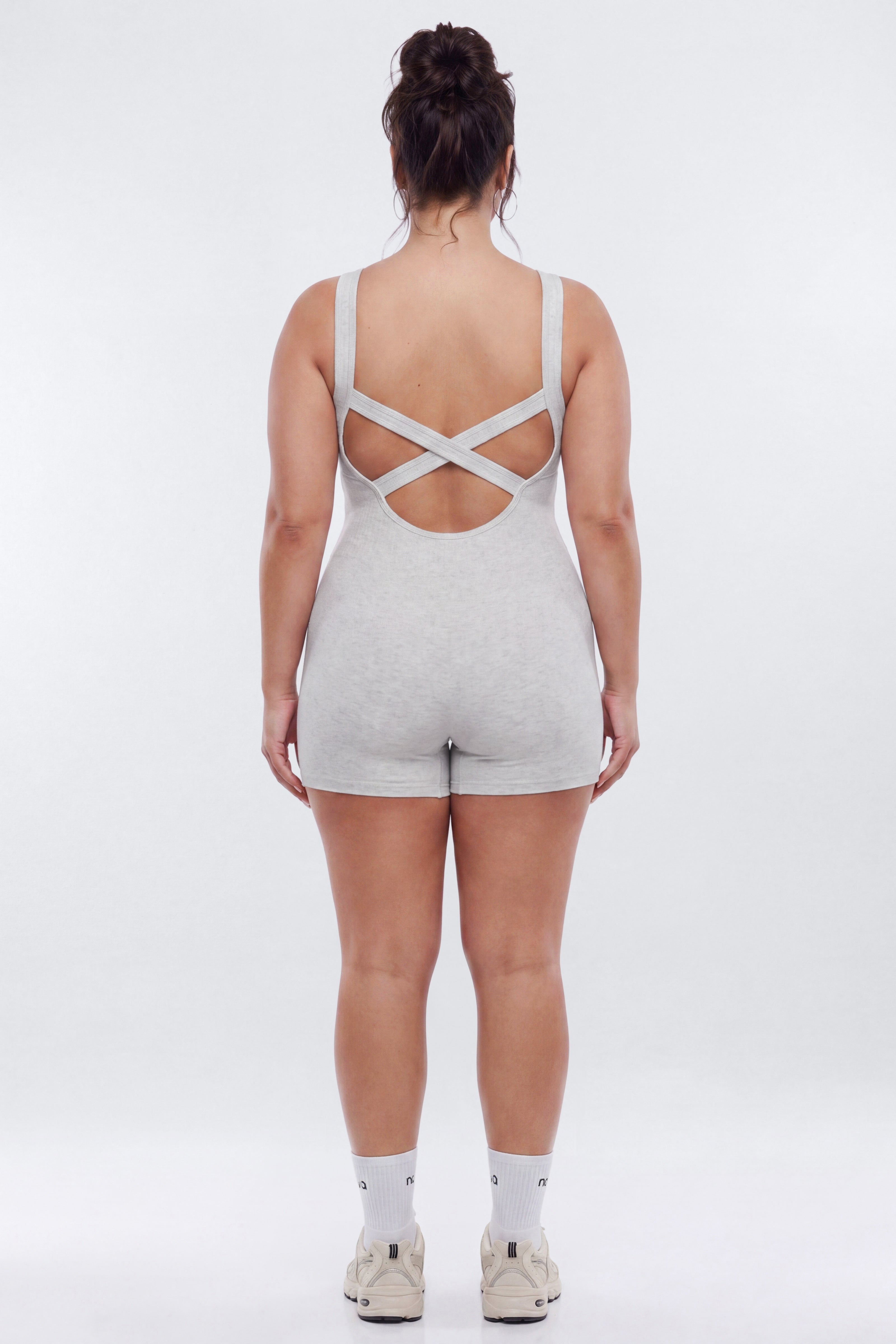CottonFlex™ Low Back Sports Romper - Heather Grey