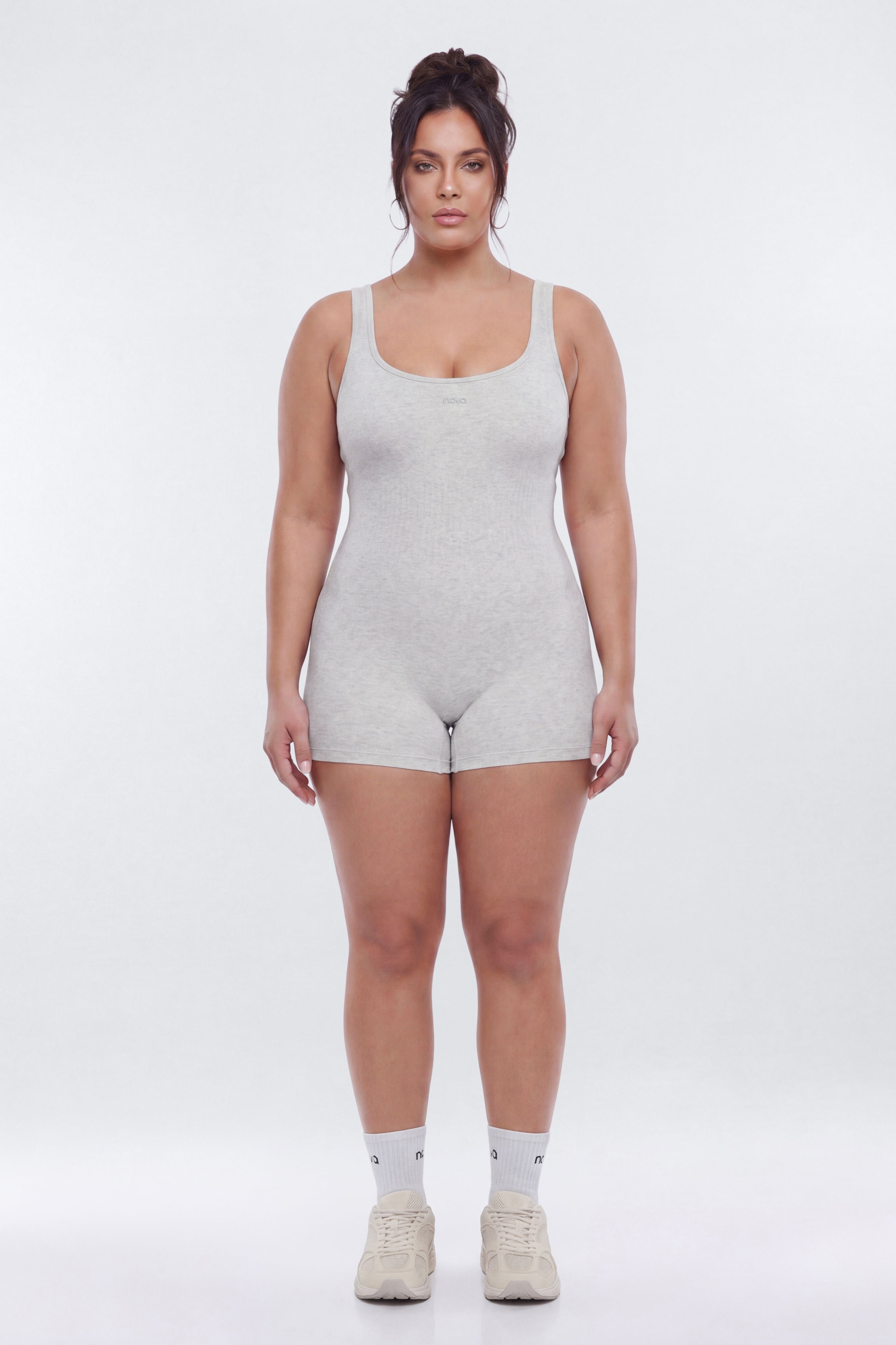 CottonFlex™ Low Back Sports Romper - Heather Grey