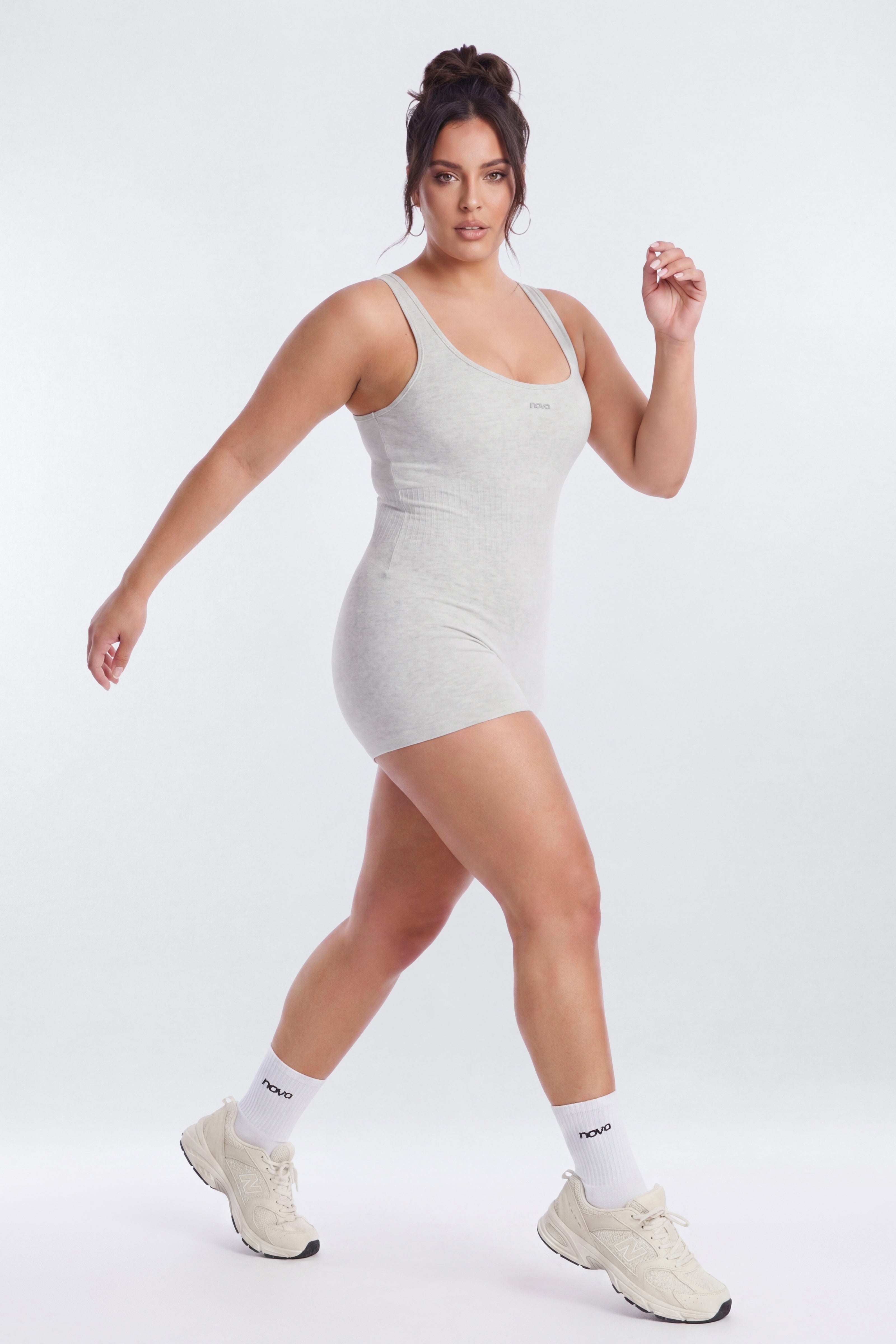 CottonFlex™ Low Back Sports Romper - Heather Grey