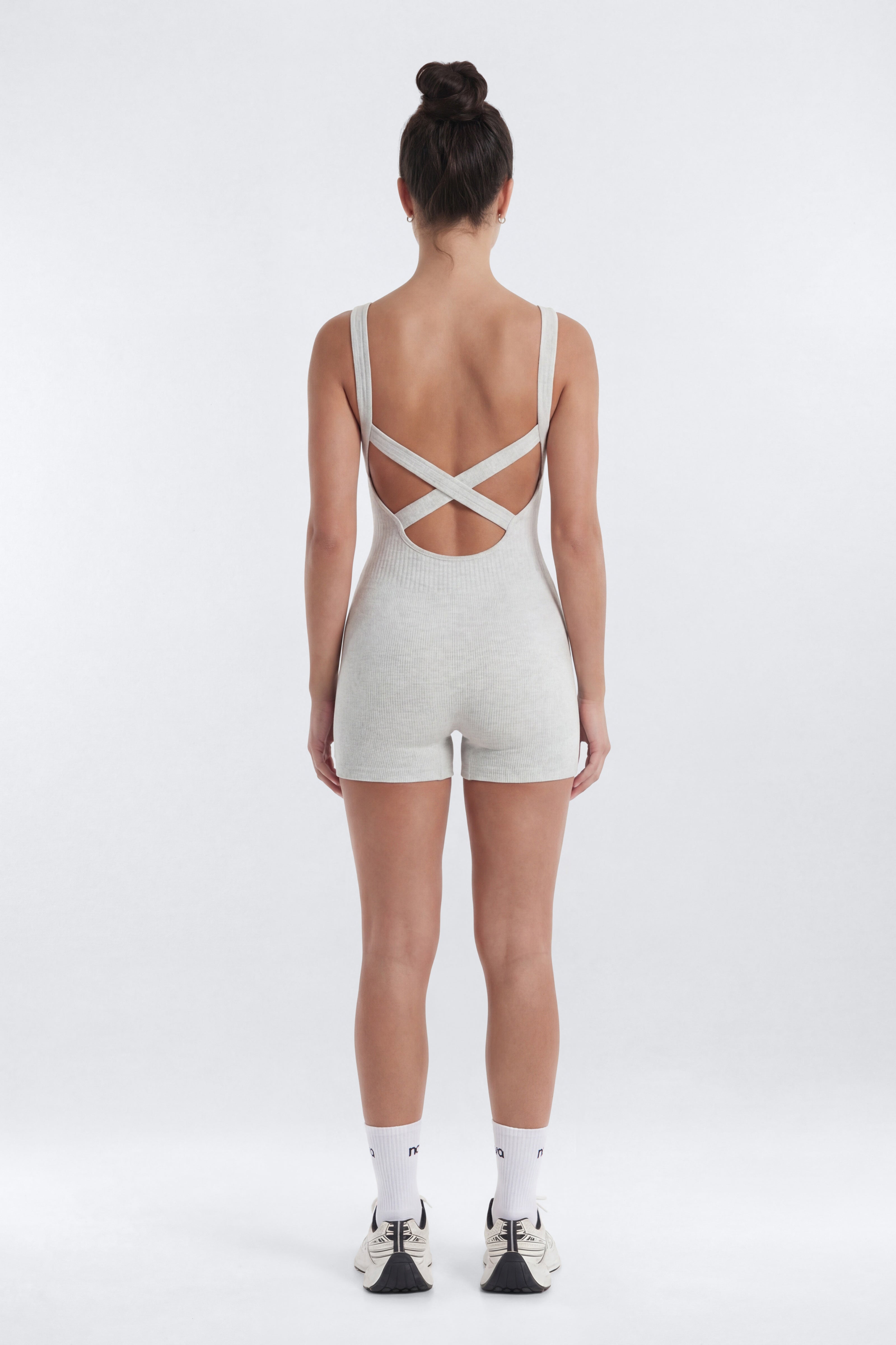 CottonFlex™ Low Back Sports Romper - Heather Grey