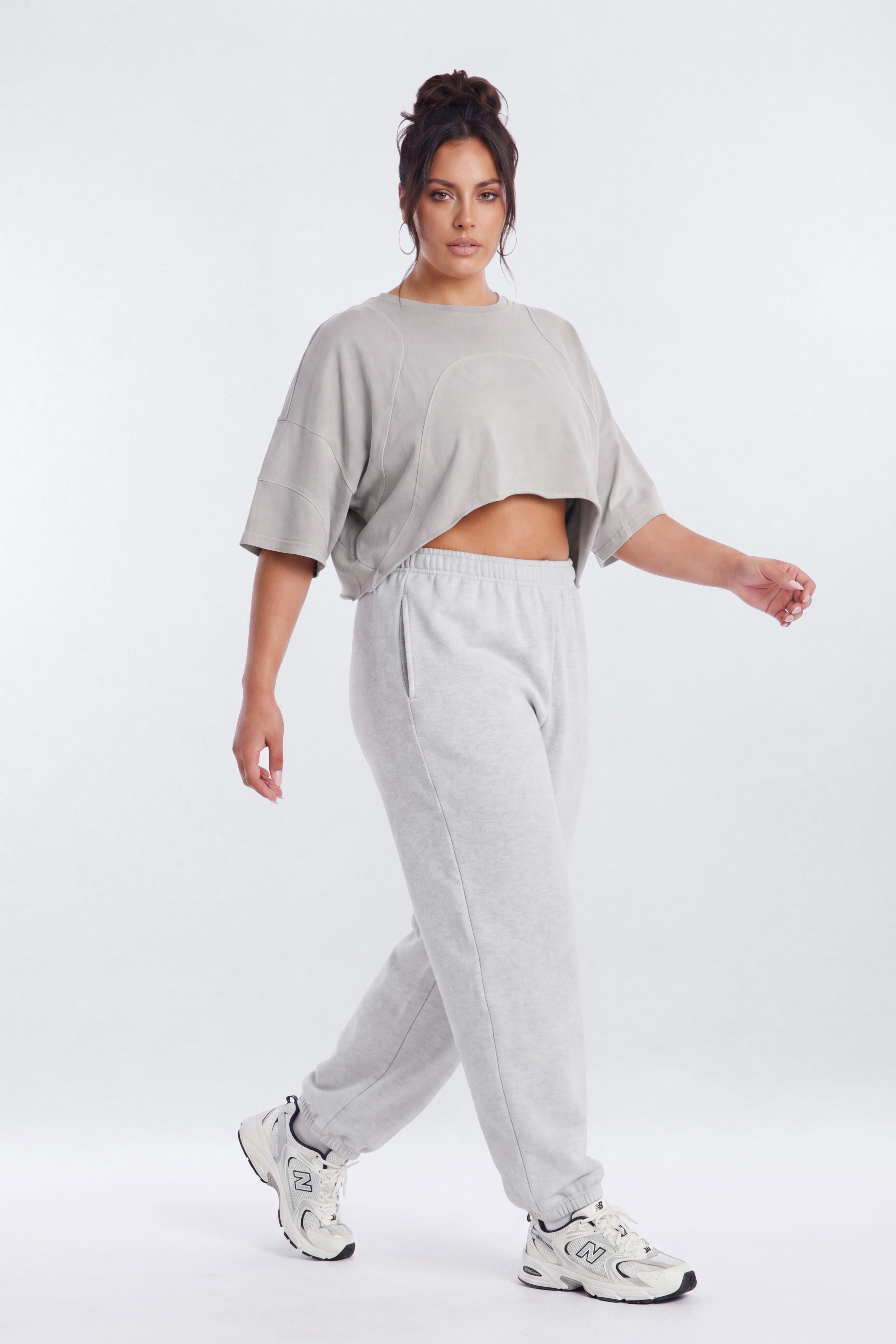 Cotton Jersey Oversized Stitched Short Sleeve Top - Stone