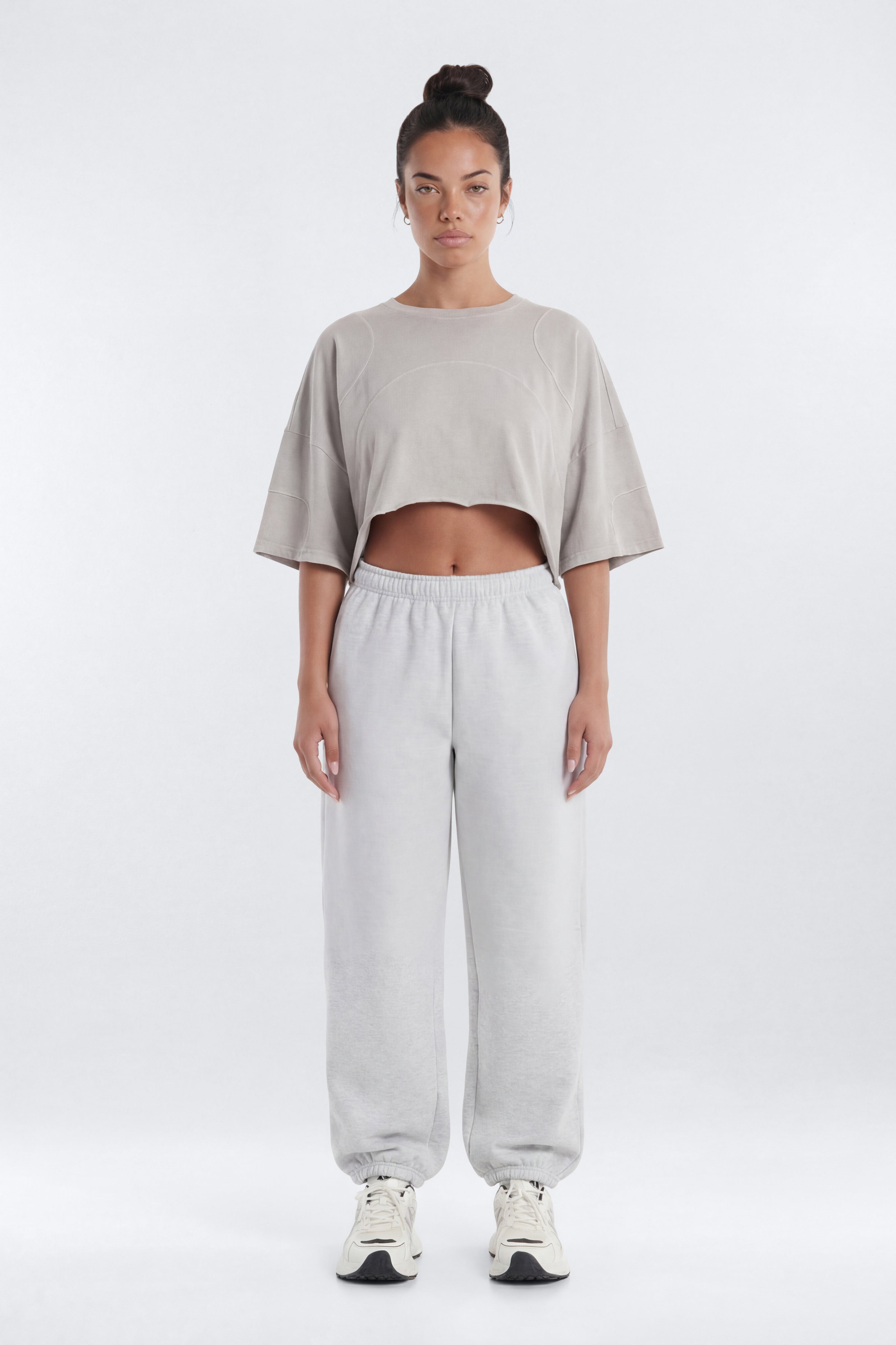Cotton Jersey Oversized Stitched Short Sleeve Top - Stone
