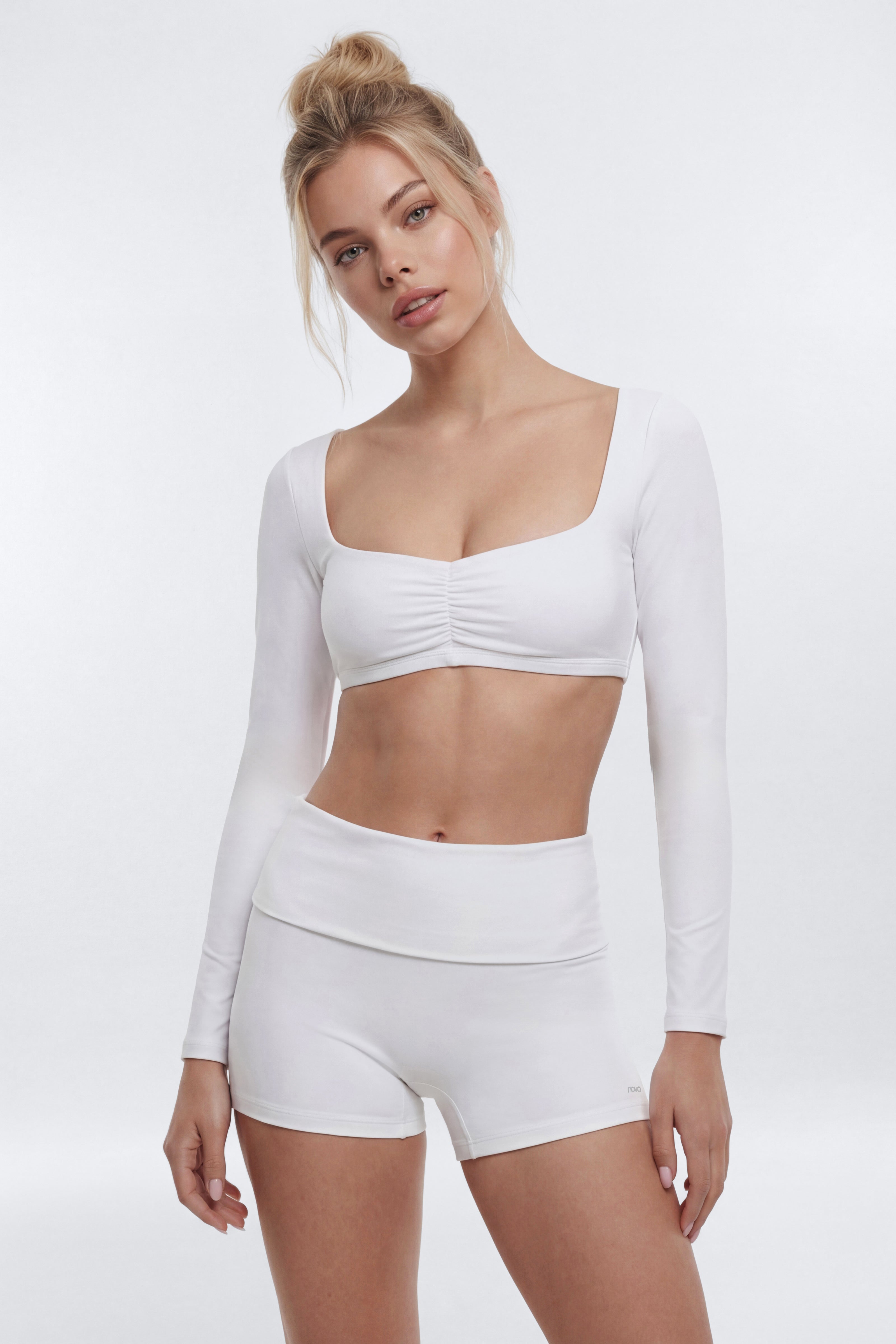 ButterSoft Long Sleeve Super Crop Sports Top - White