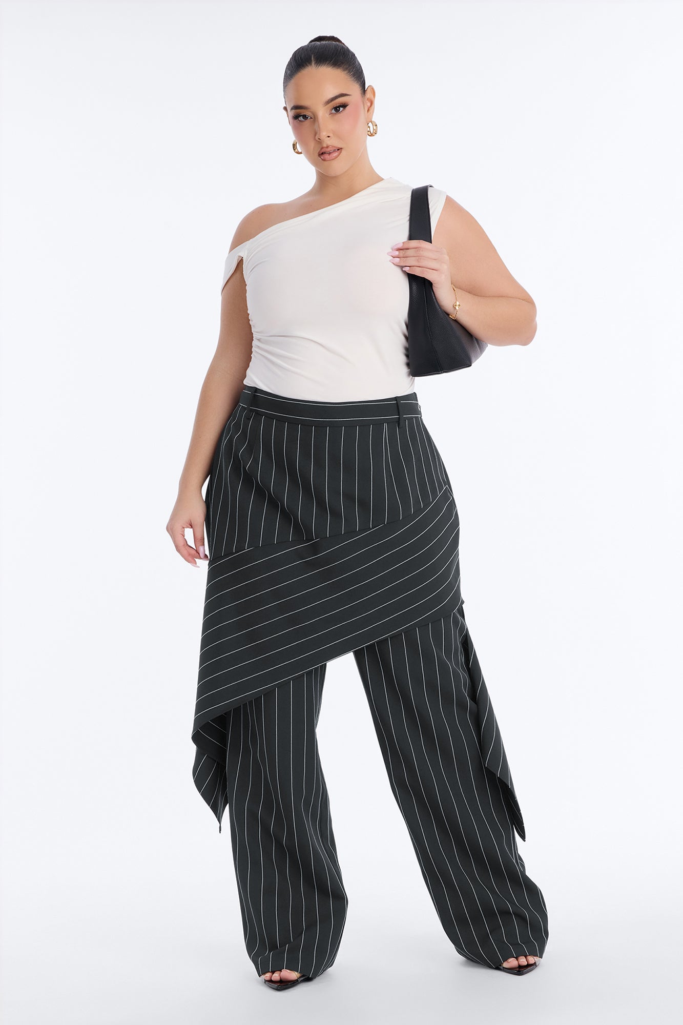 Big Spender Mid Rise Pinstripe Skirt Pant - Charcoal