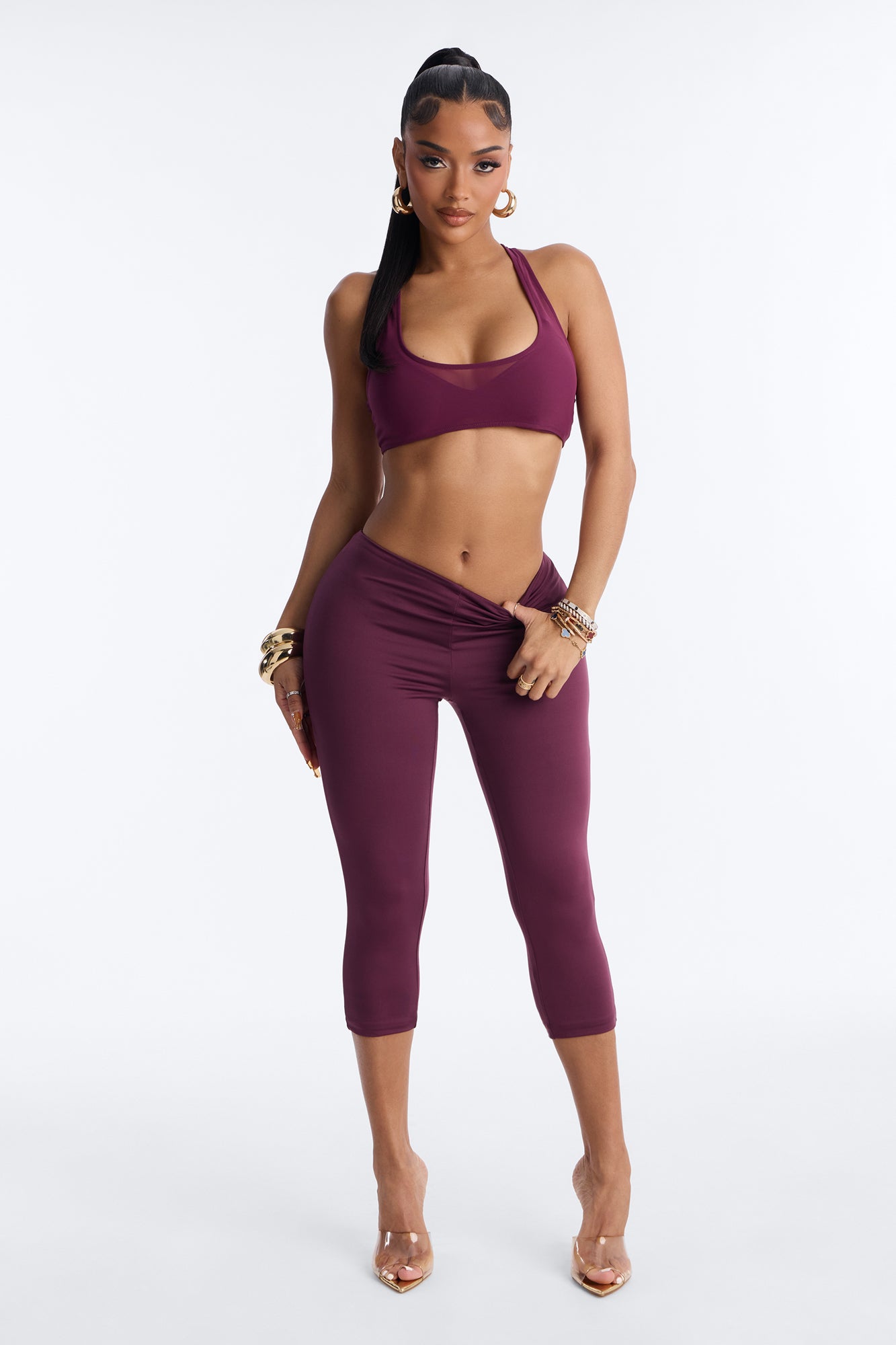 Power Mesh Racerback Bra Top - Plum