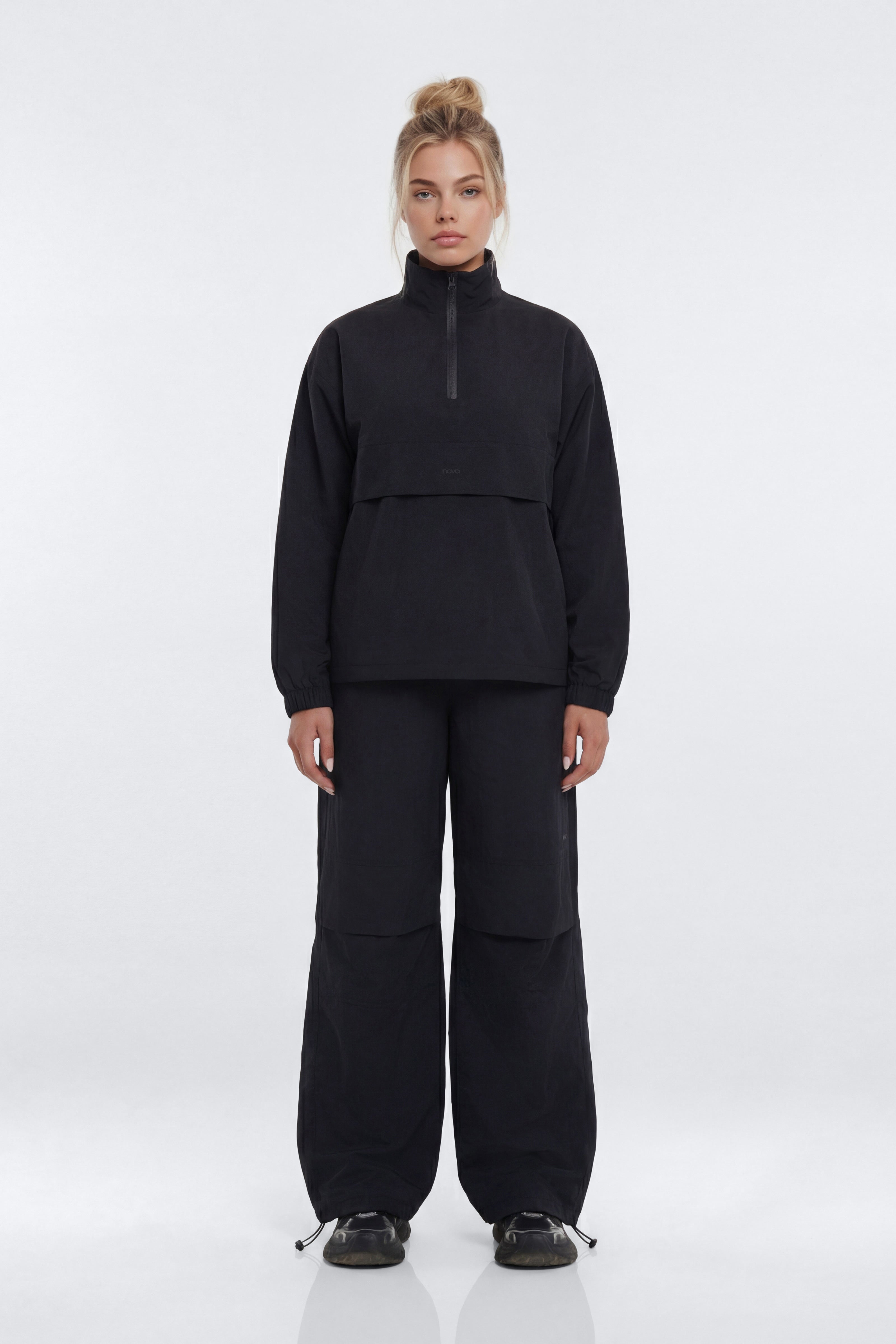 CoreNylon Mock Neck Half Zip Track Jacket - Black
