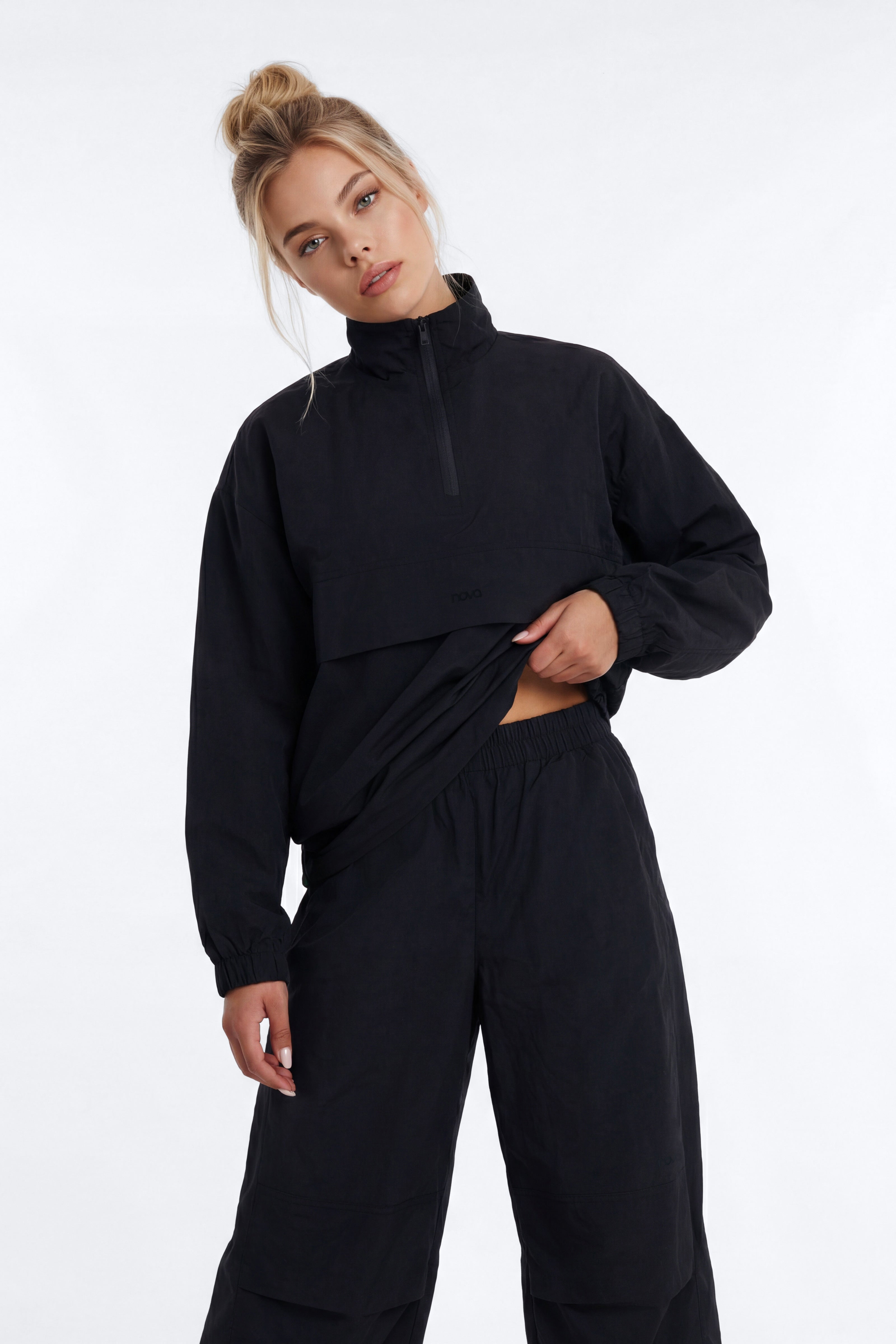 CoreNylon 32″ Wide Leg Track Pant - Black