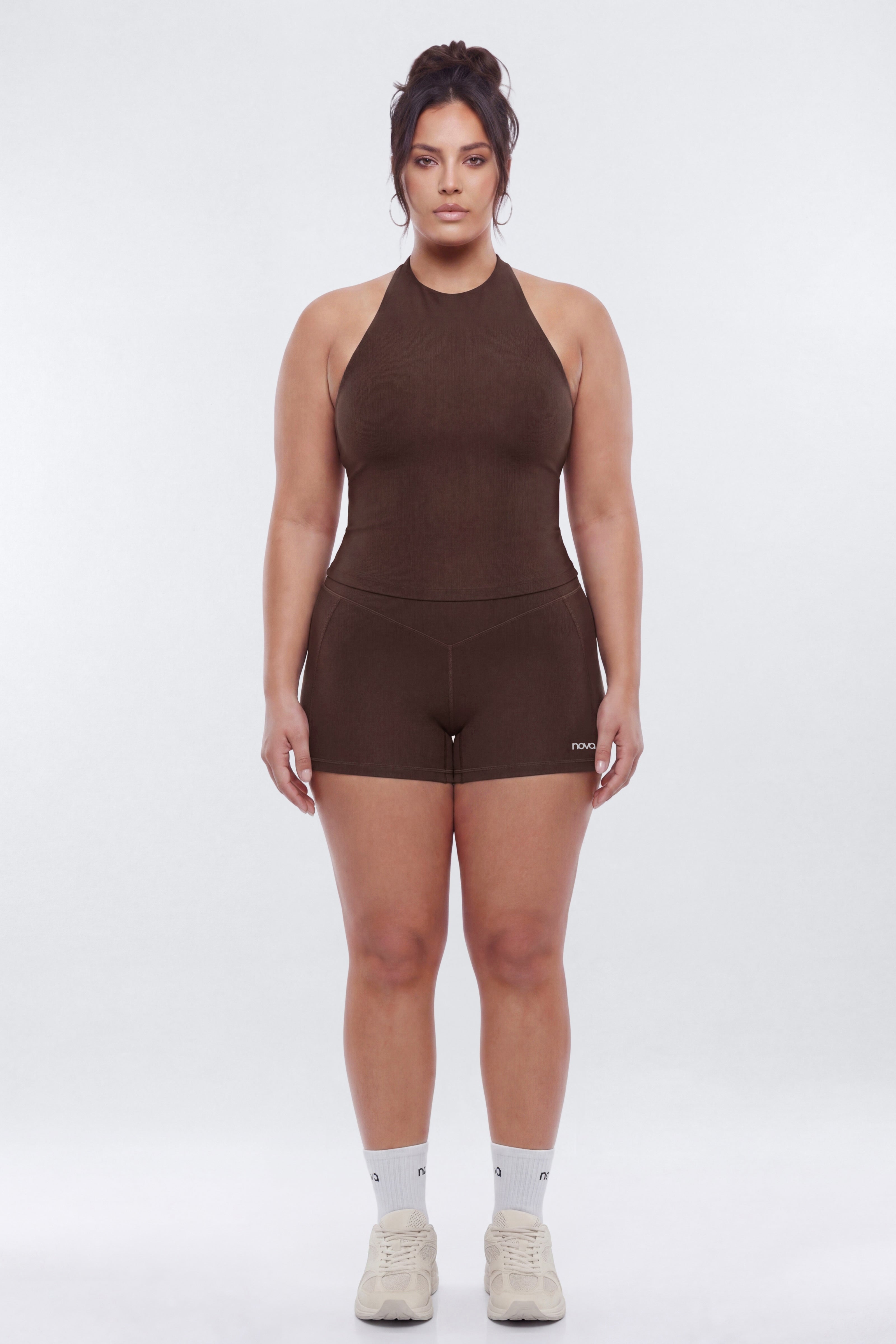 AirSculpt™ High Neck Halter Sports Tank - Brown