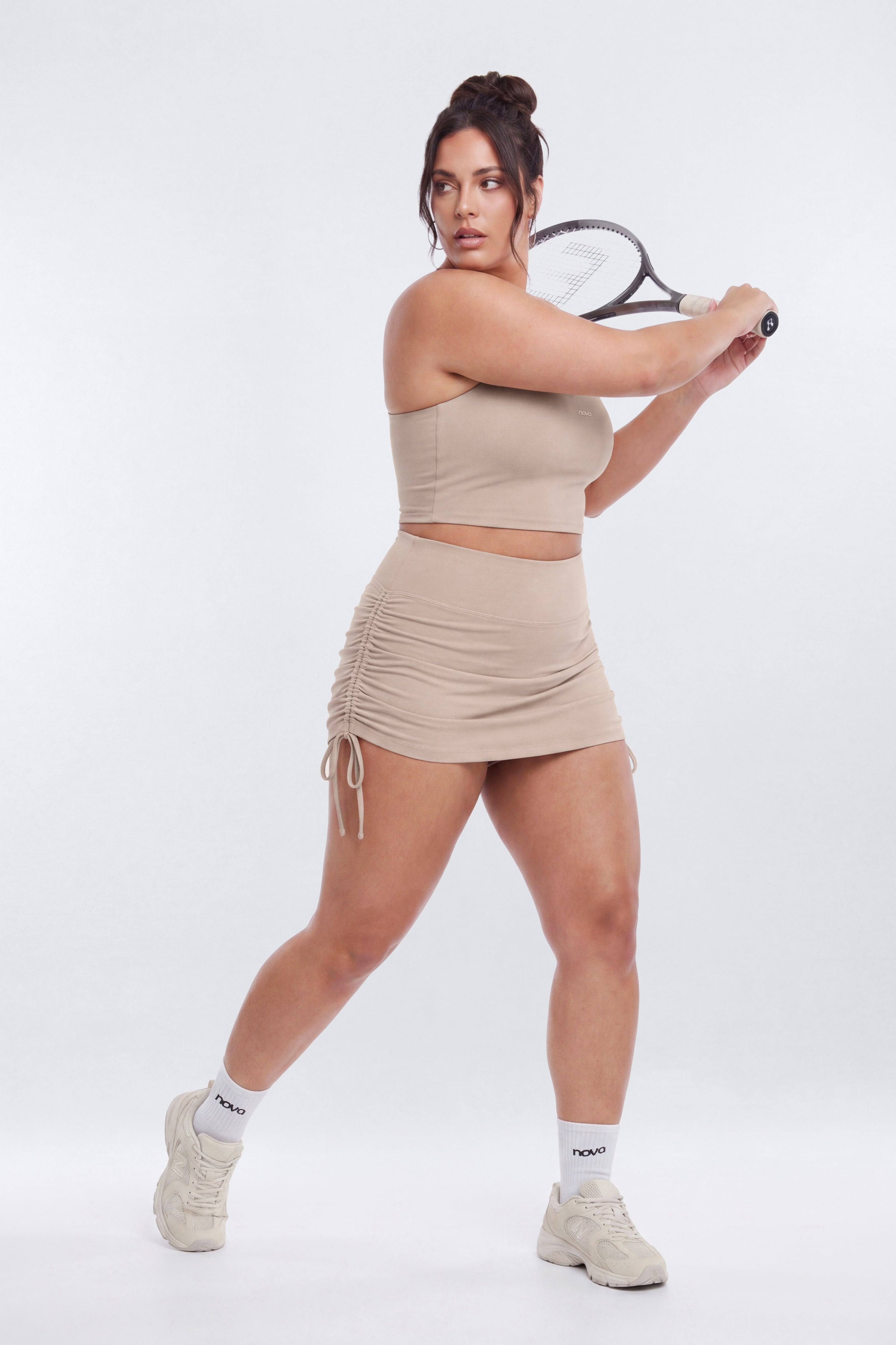 ButterSoft Side Ruched Skort - Stone