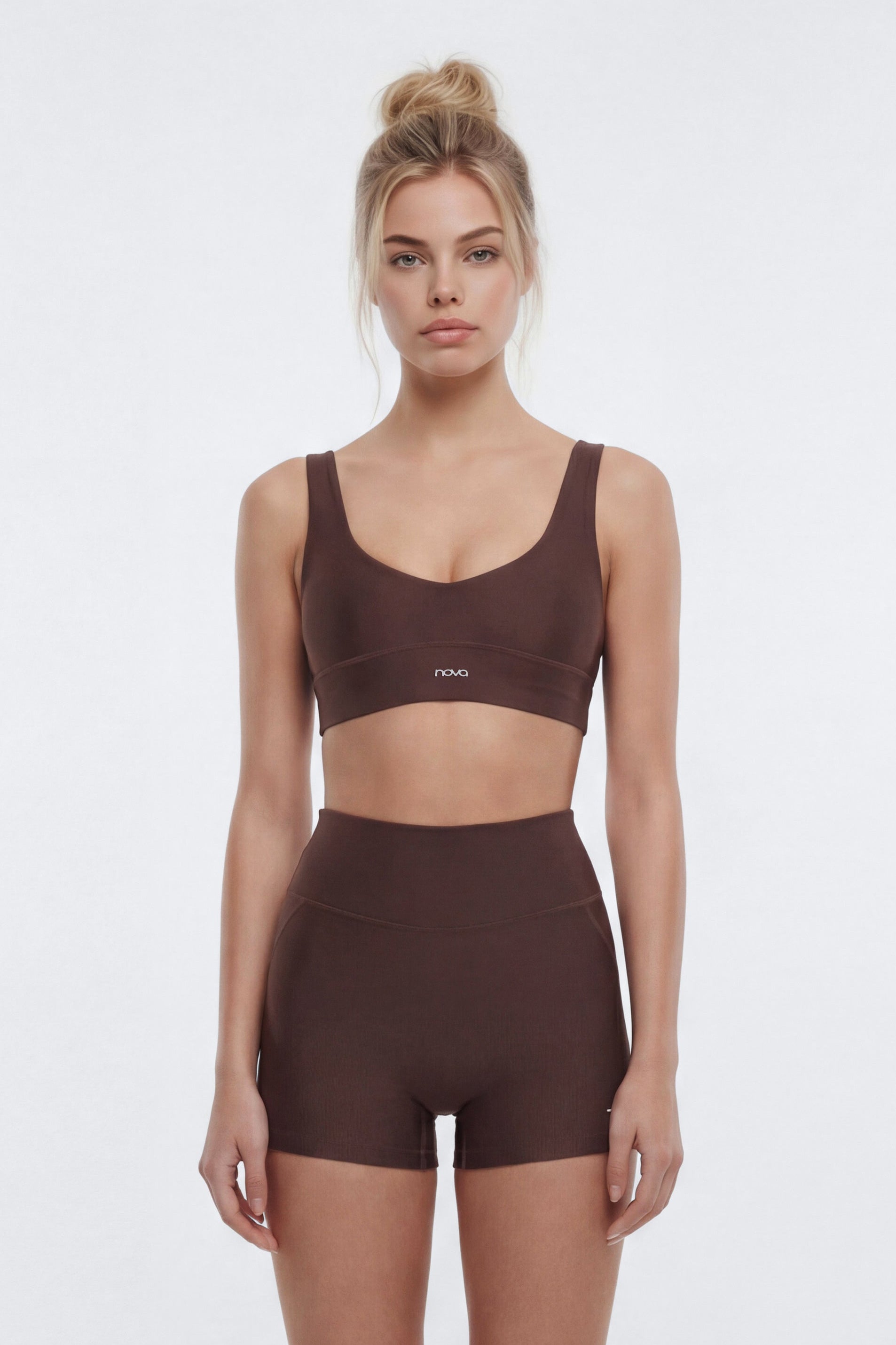 AirSculpt™ V Neck Sports Bra - Brown