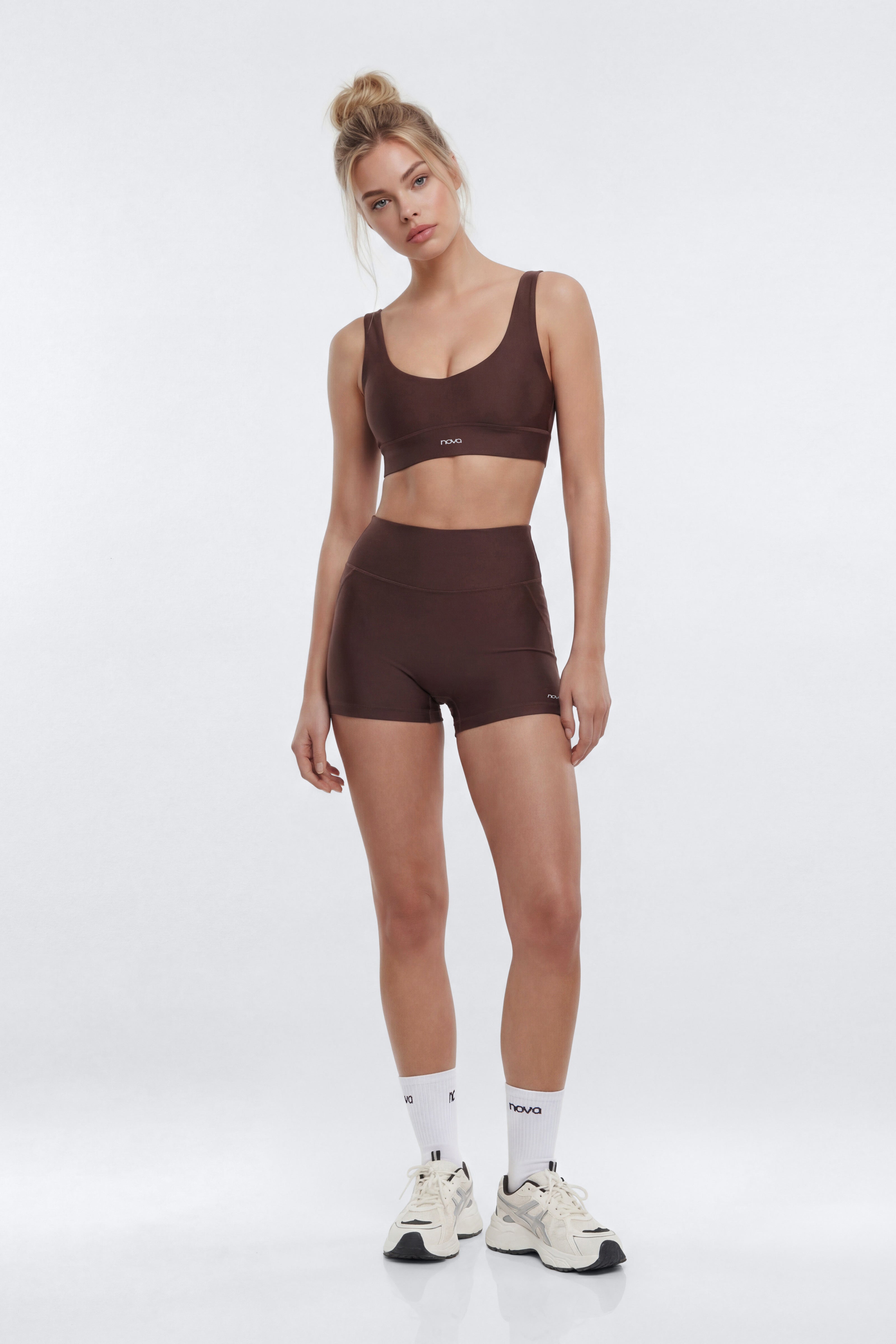 AirSculpt™ V Neck Sports Bra - Brown