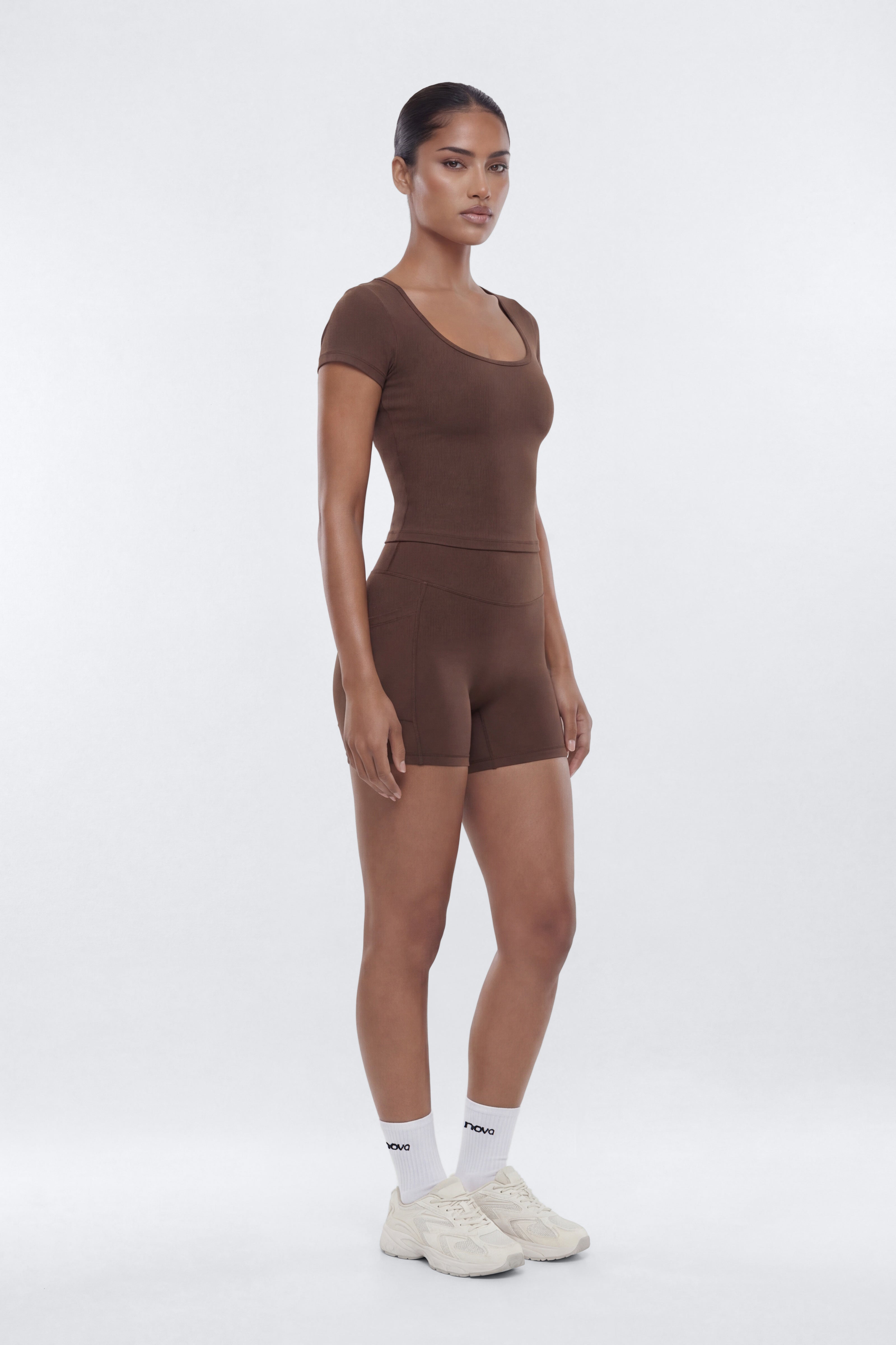 CloudForm™ High Waist 5″ Side Pocket Biker Short - Brown