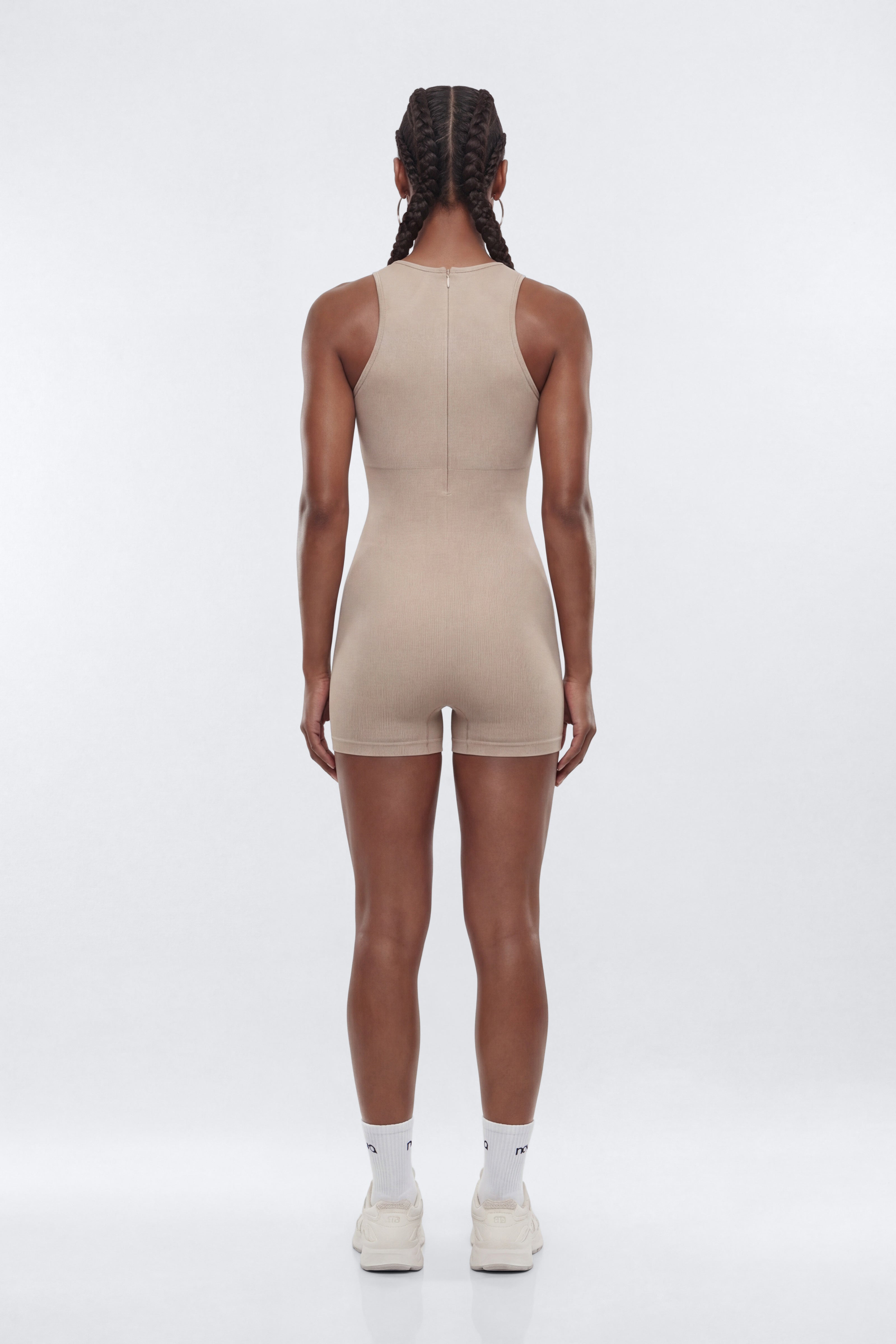 SeamlessLift™ 3″ High Neck Romper - Taupe