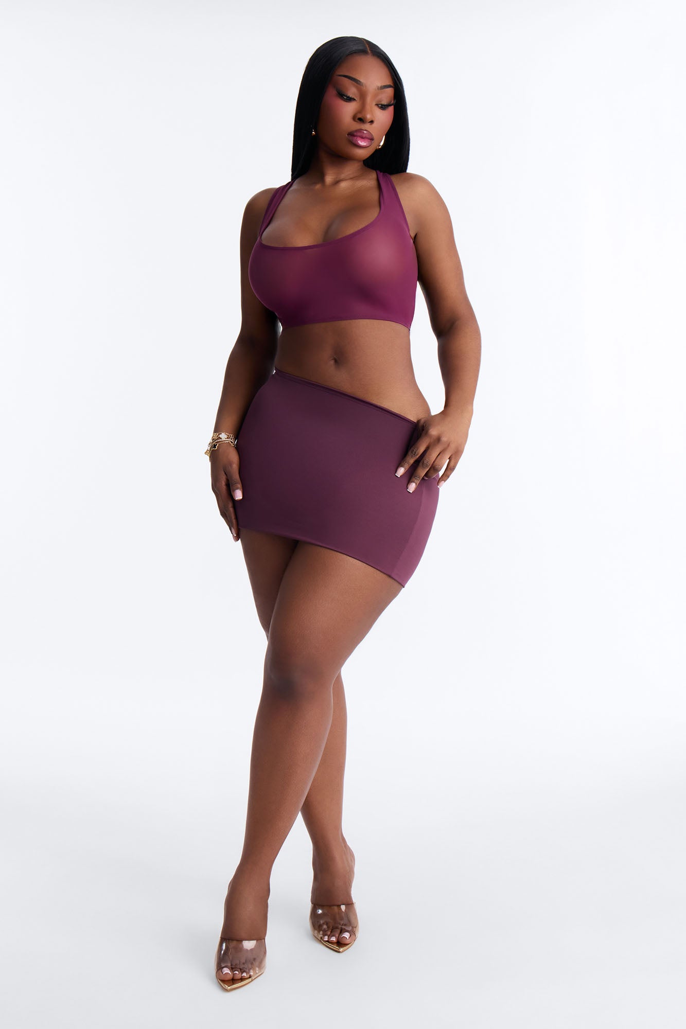 Power Mesh Racerback Bra Top - Plum