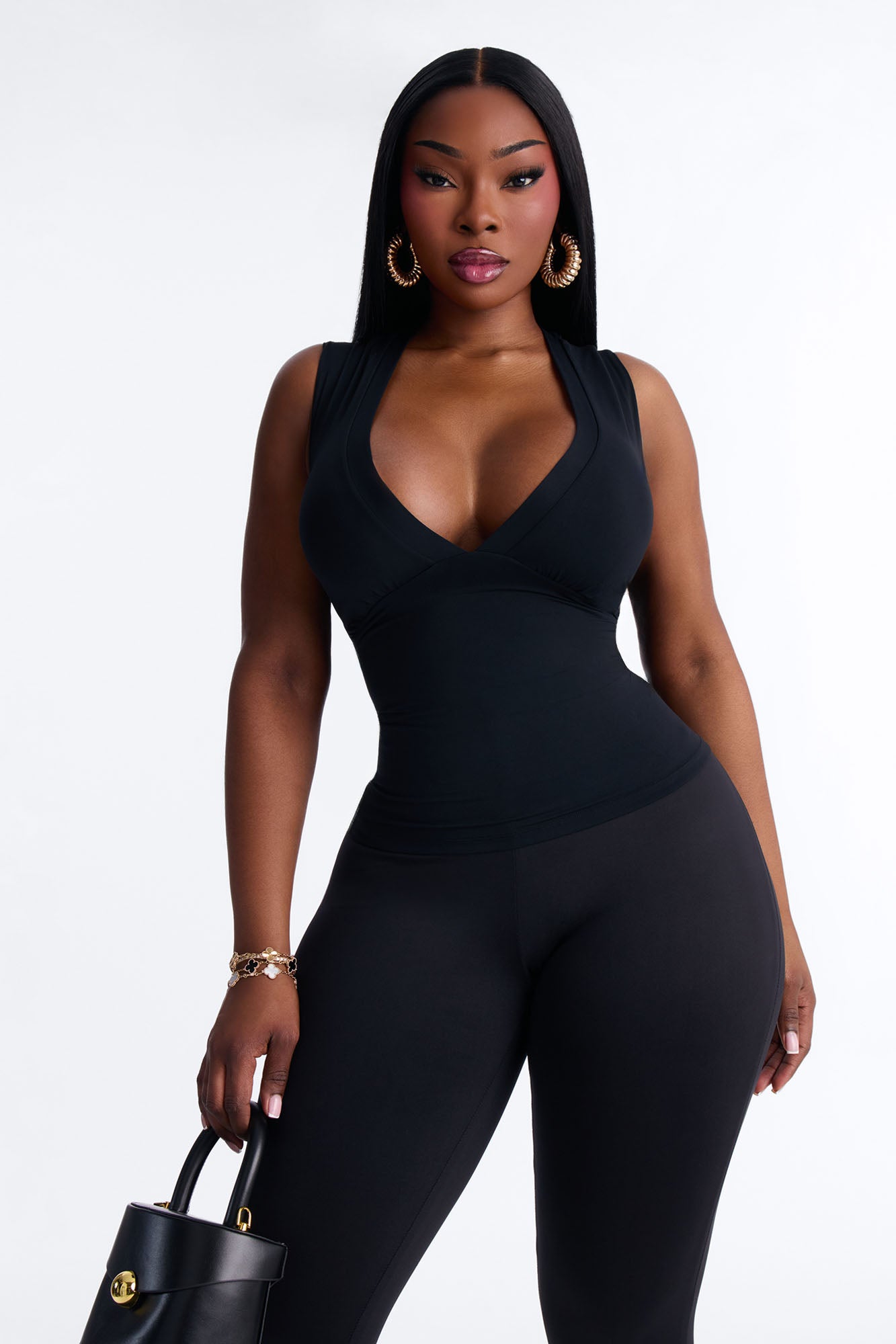 Second Skin Deep V Neck Sleeveless Top - Black