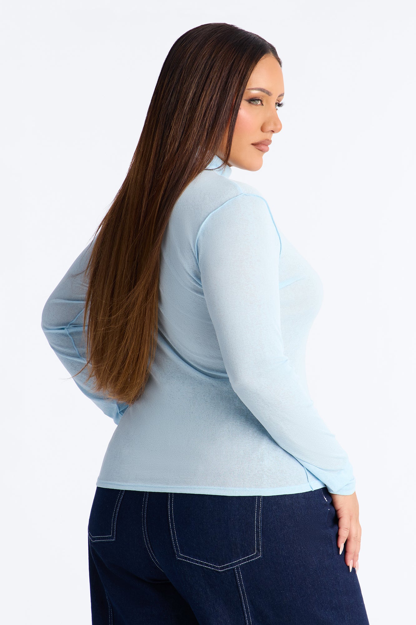 Barely On Textured Sheer Long Sleeve - Blue