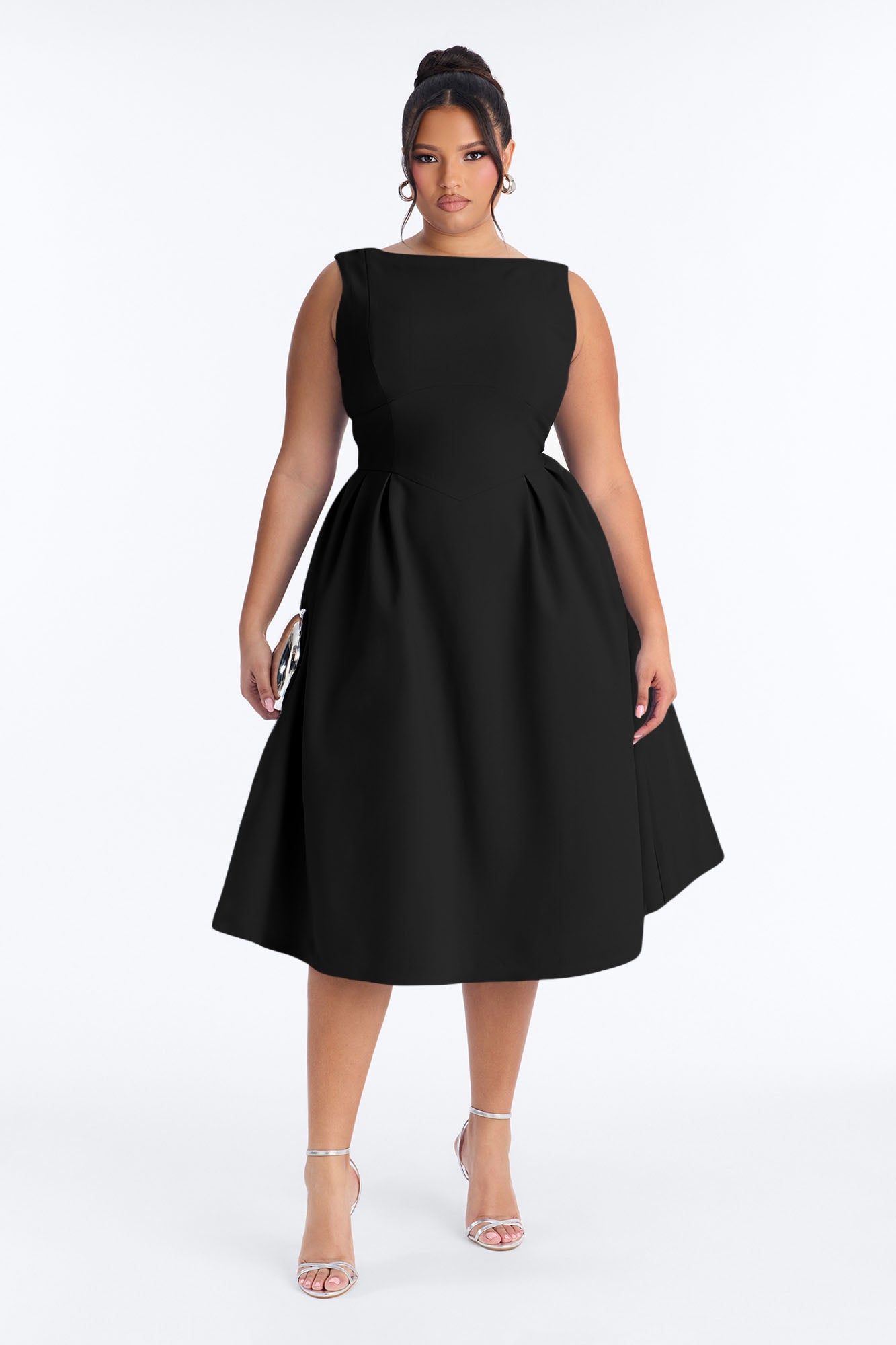 Anika Pleated Midi Dress - Black