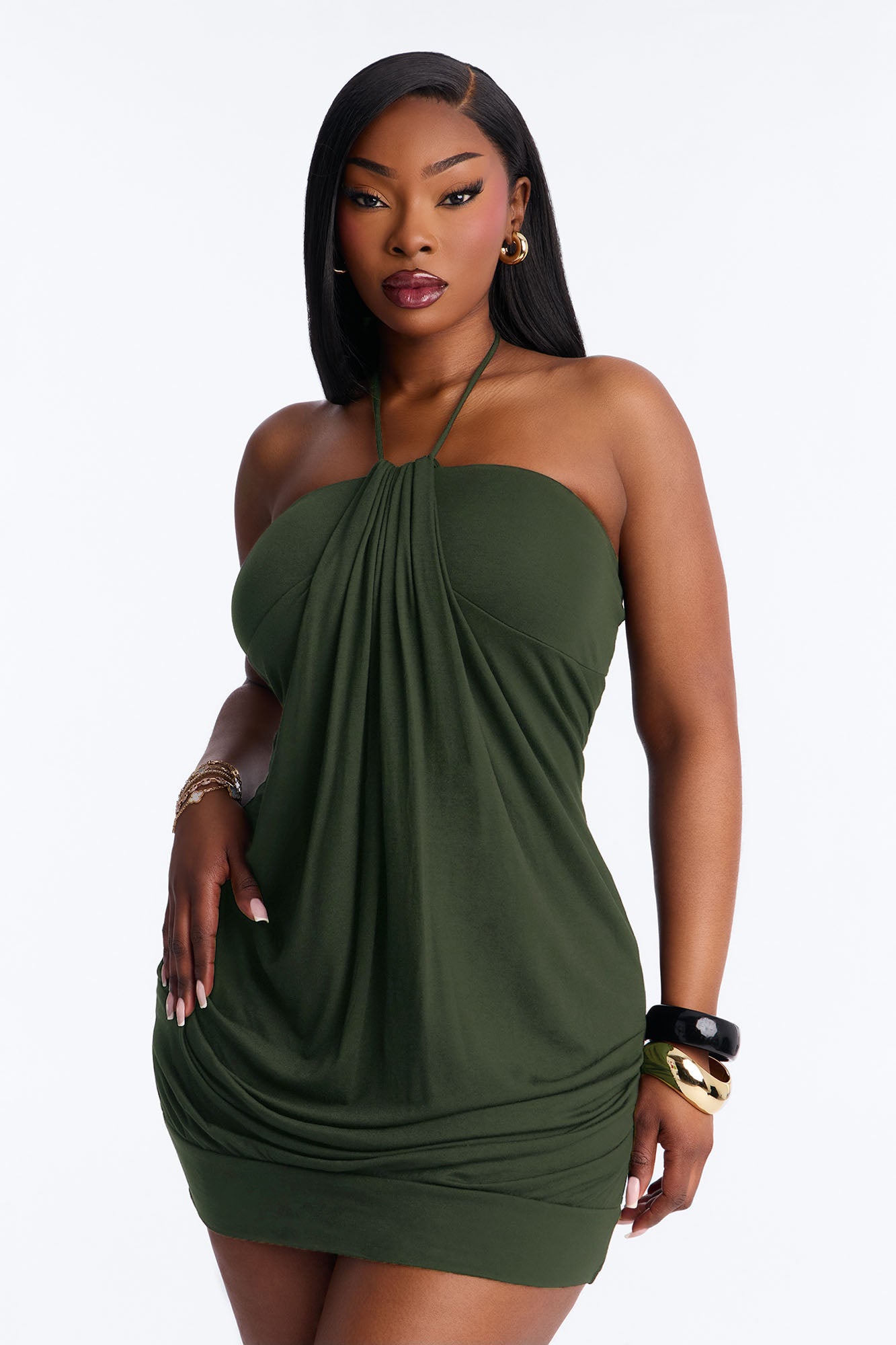Make A Mil With Her Halter Mini Dress - Olive