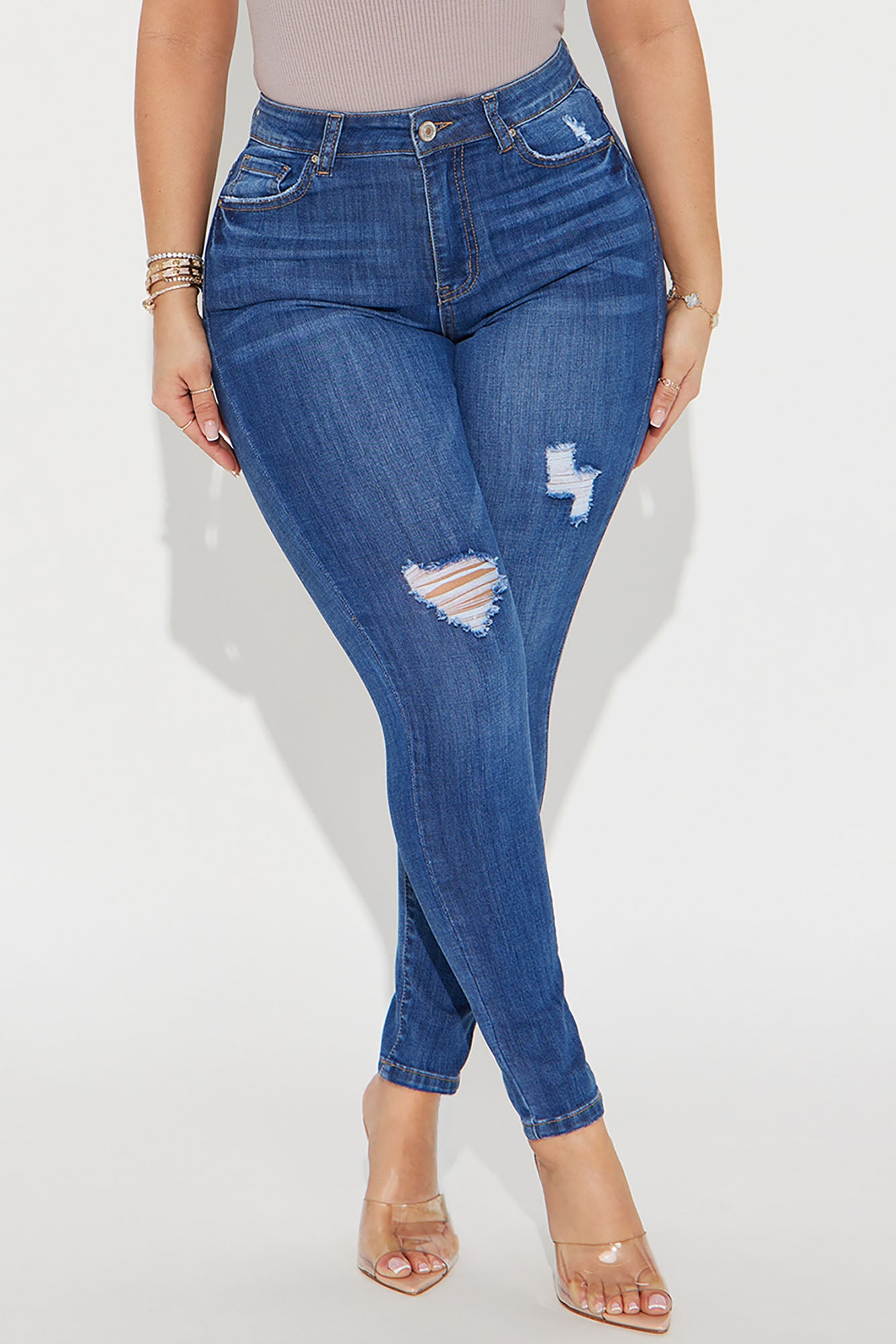 Tall Higher Frequency Stretch Ripped Skinny Jeans - Medium Wash image 5