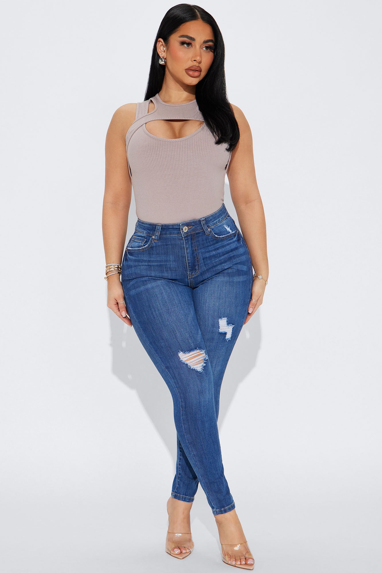 Tall Higher Frequency Stretch Ripped Skinny Jeans - Medium Wash image 6