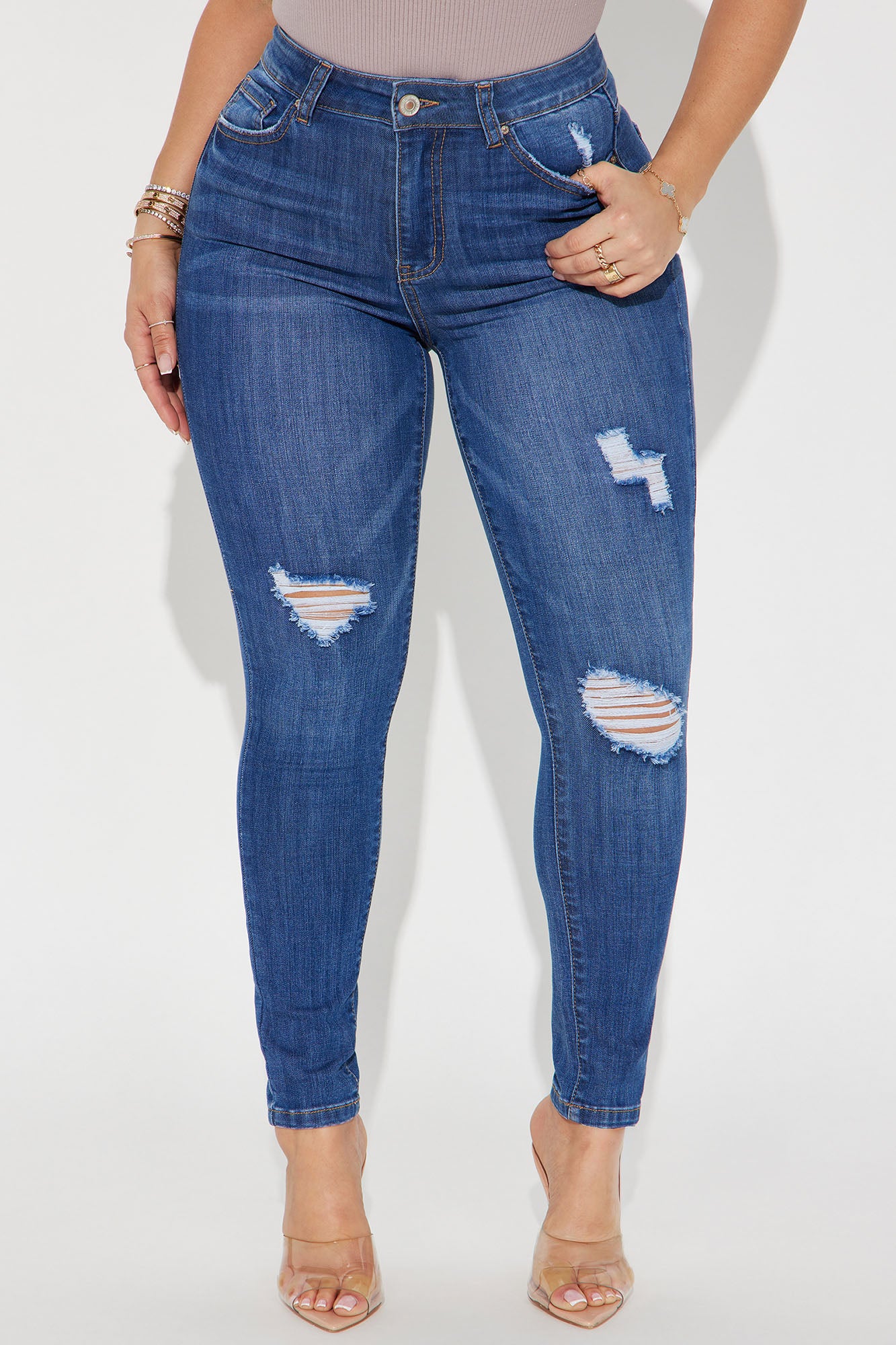 Tall Higher Frequency Stretch Ripped Skinny Jeans - Medium Wash image 7