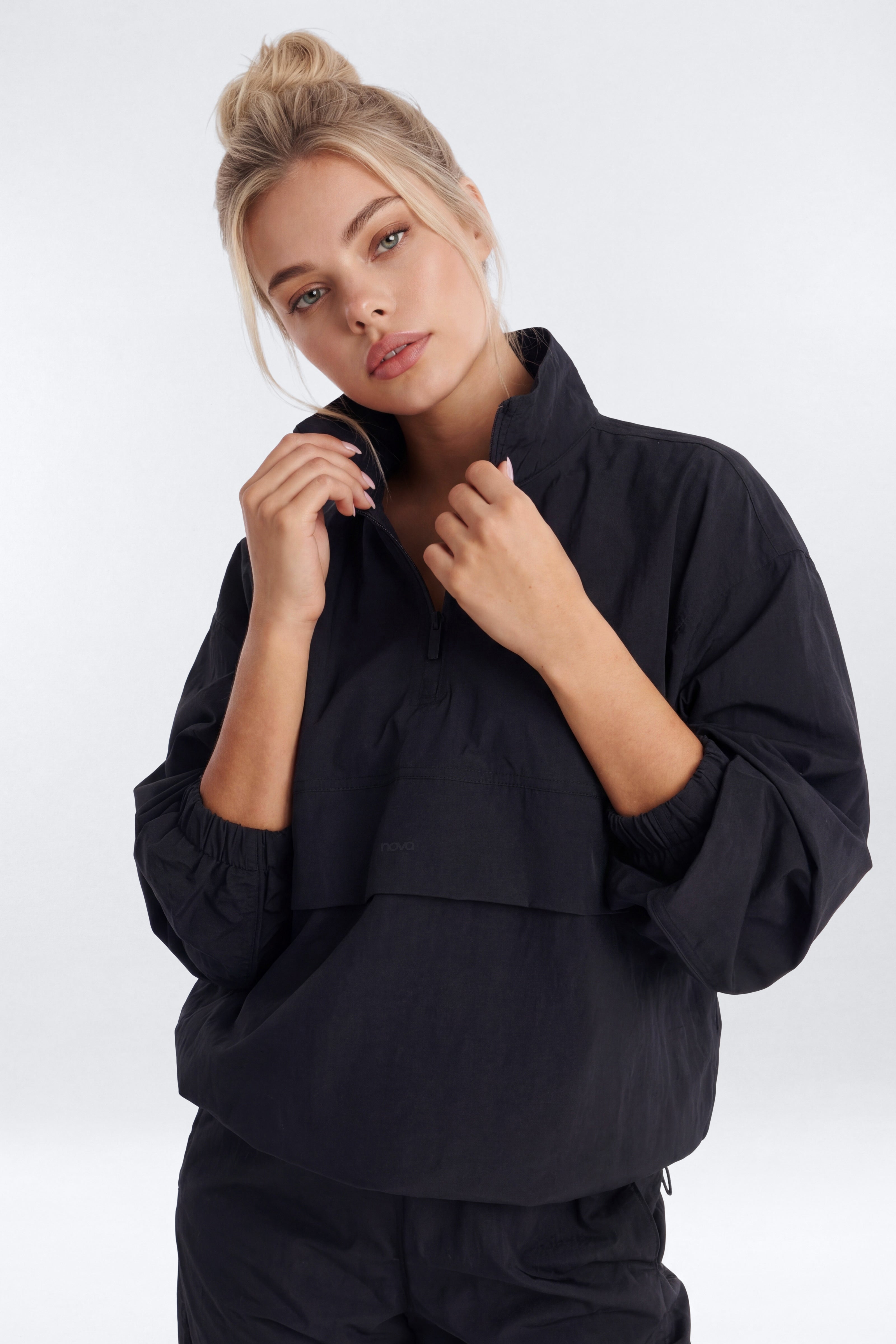 CoreNylon Mock Neck Half Zip Track Jacket - Black