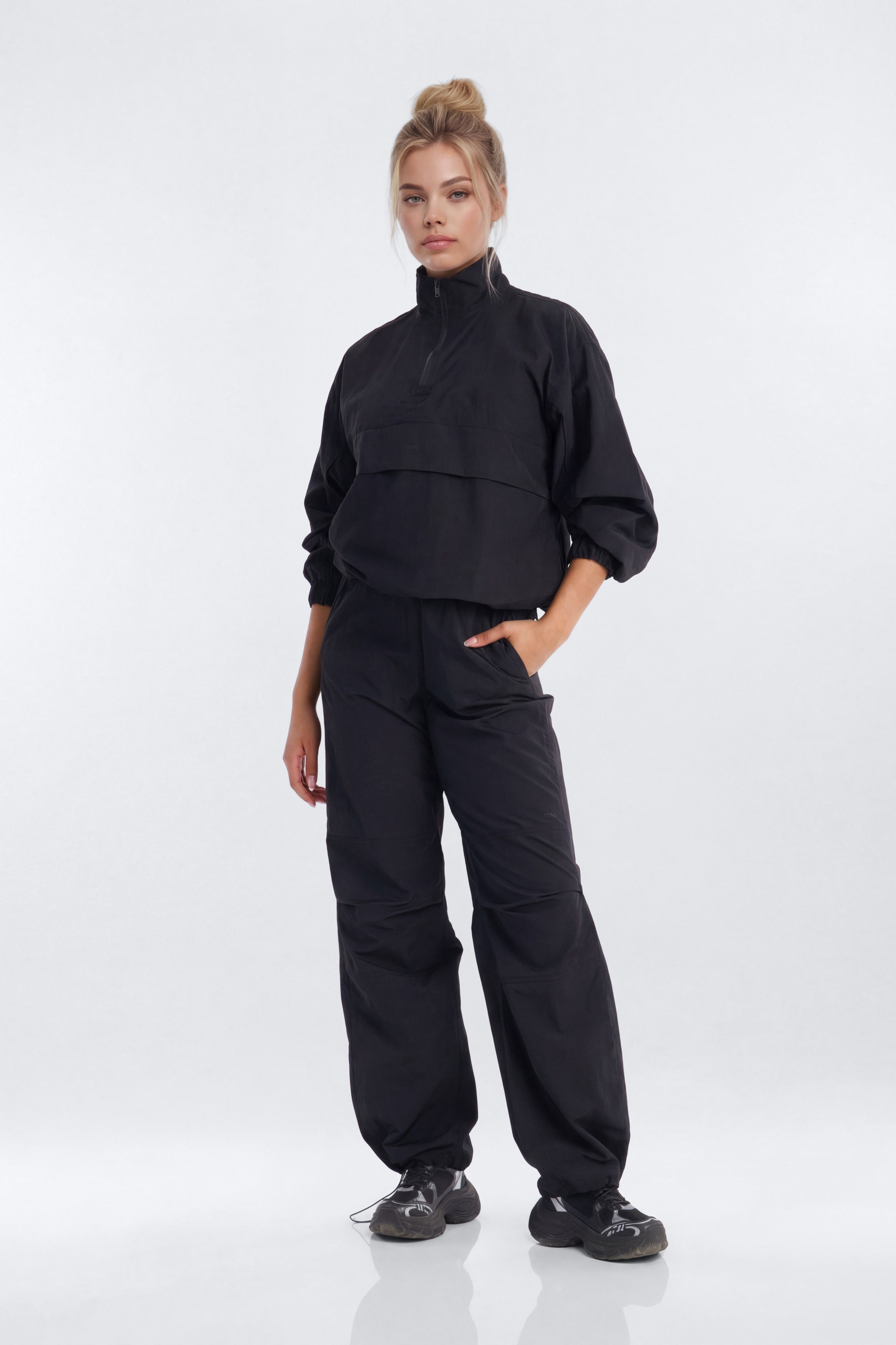 CoreNylon Mock Neck Half Zip Track Jacket - Black