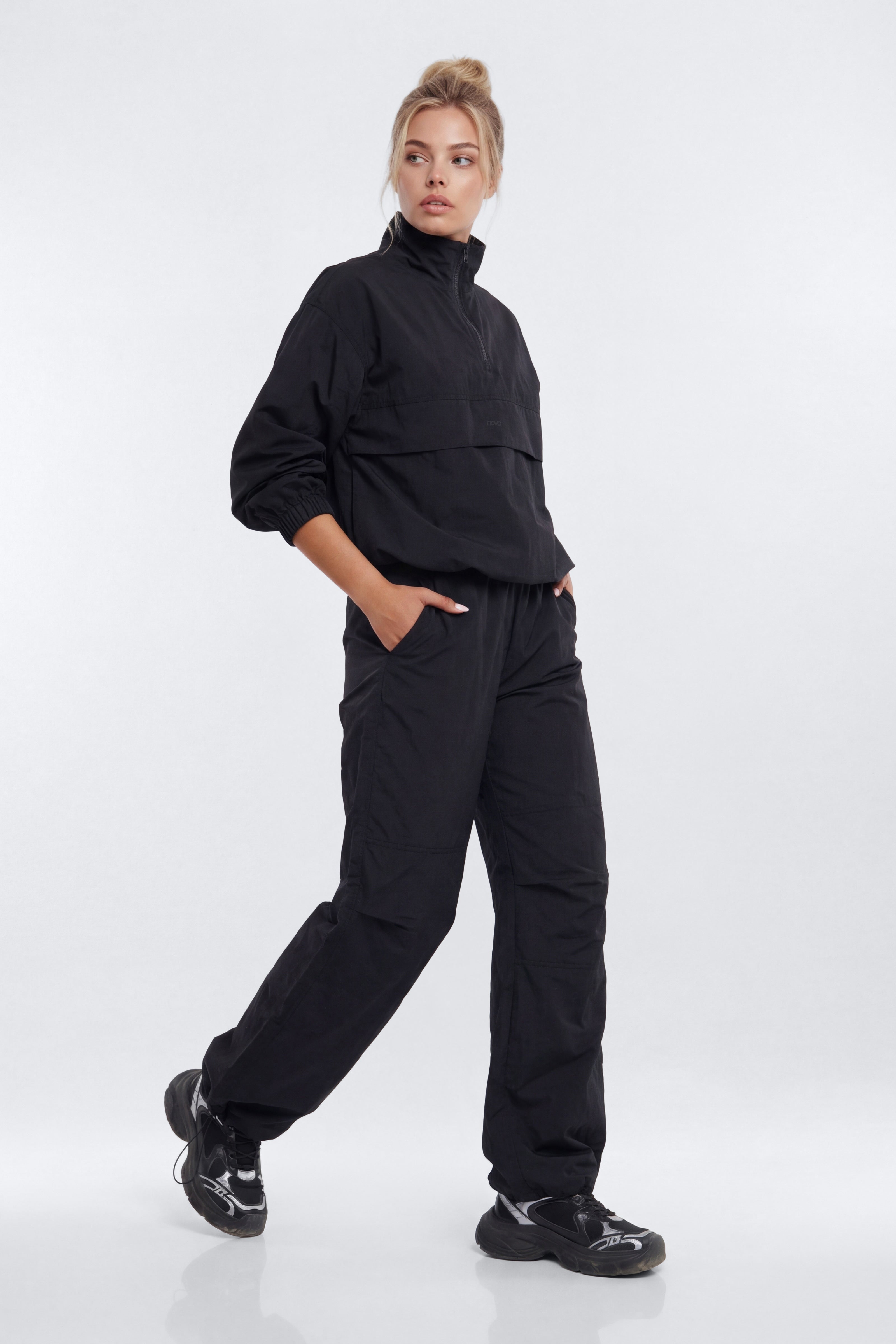 CoreNylon 32″ Wide Leg Track Pant - Black