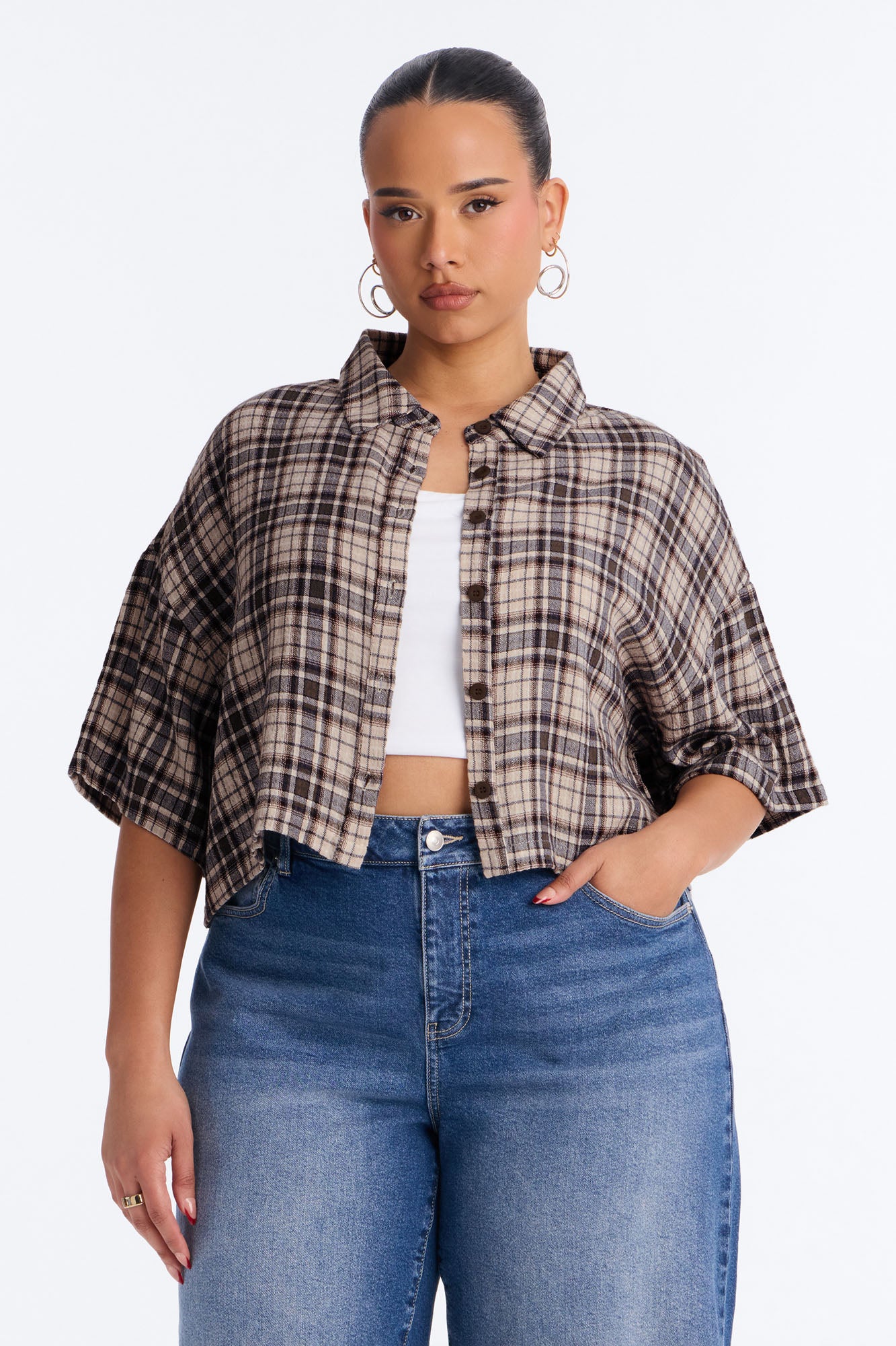 Cozy Girl Plaid Shirt - Brown/combo
