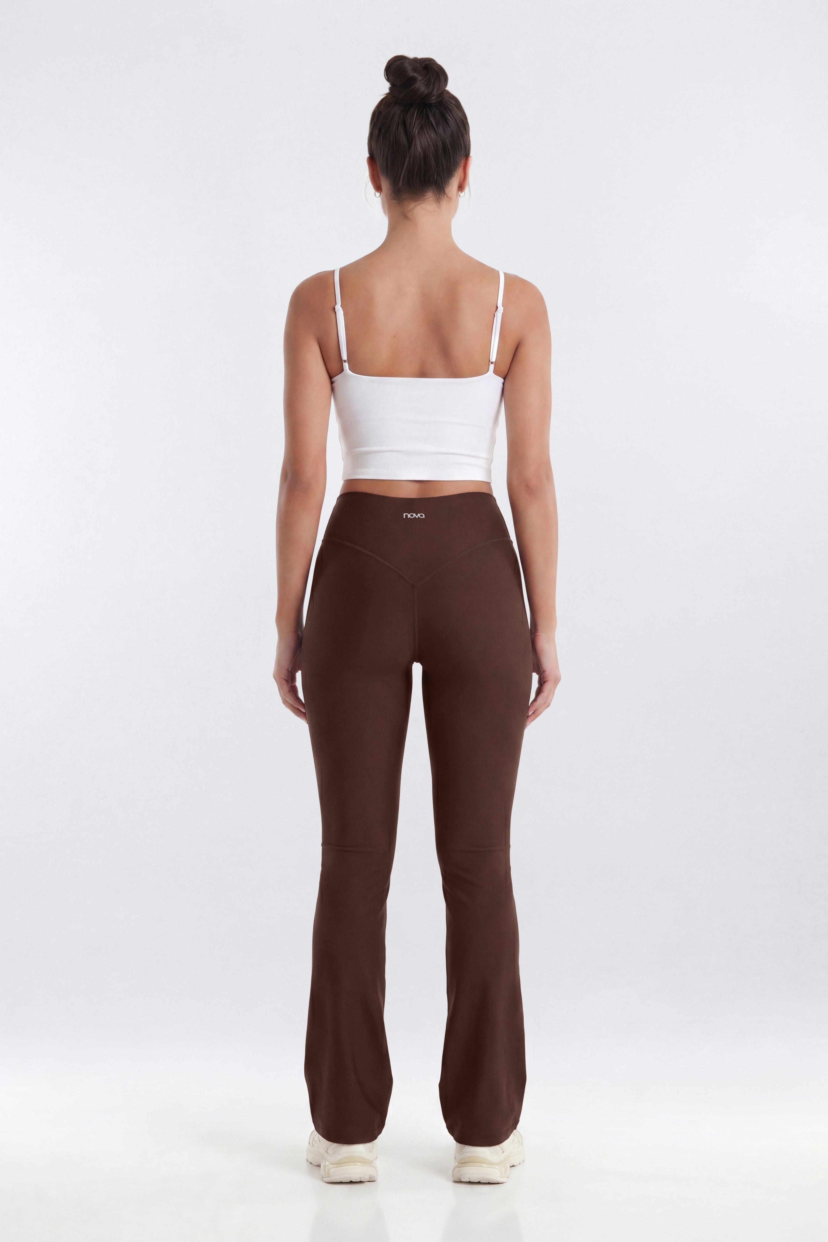 AirSculpt™ 32″ Cross Front Mid Rise Flare Legging - Brown