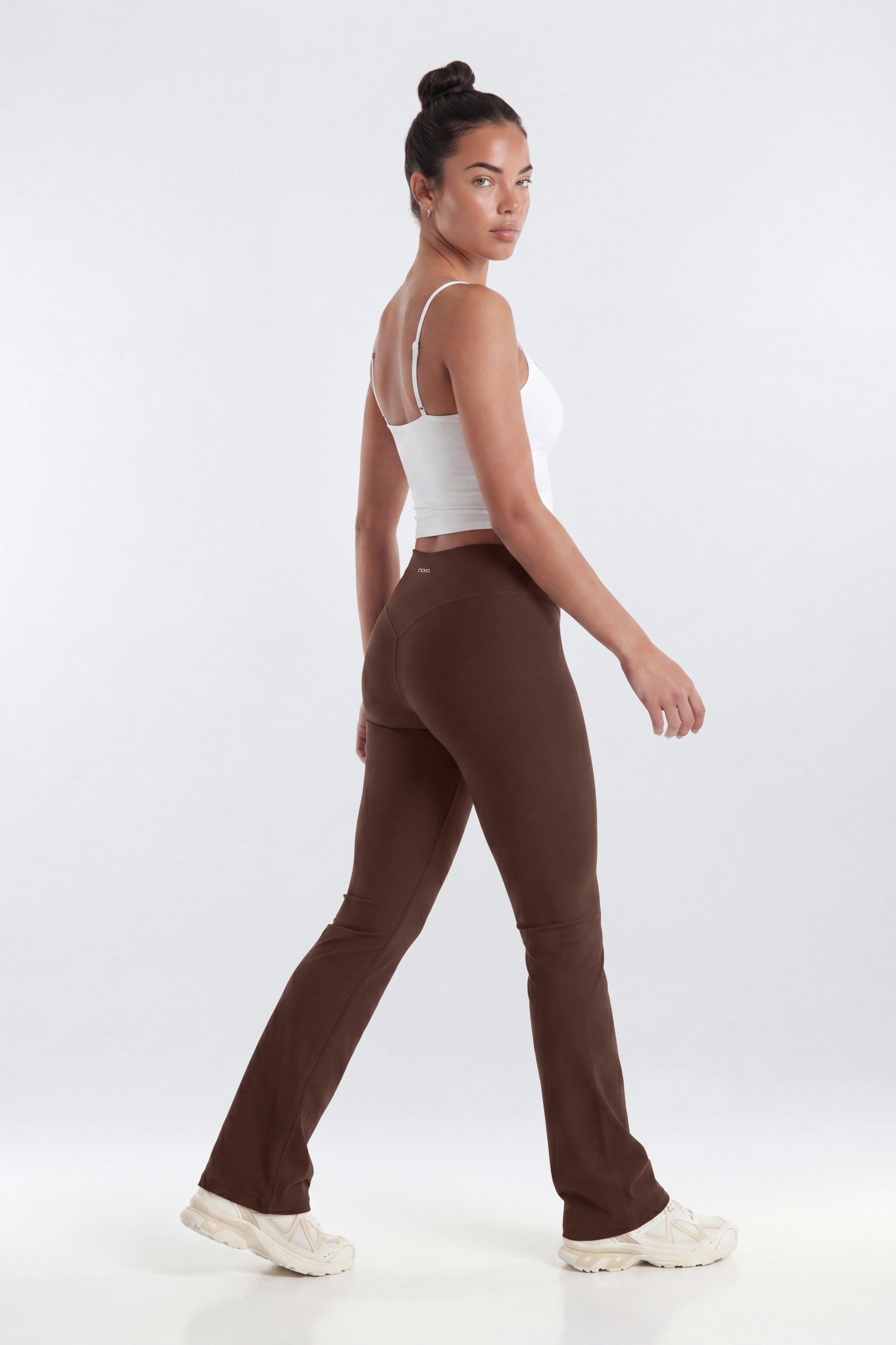 AirSculpt™ 32″ Cross Front Mid Rise Flare Legging - Brown