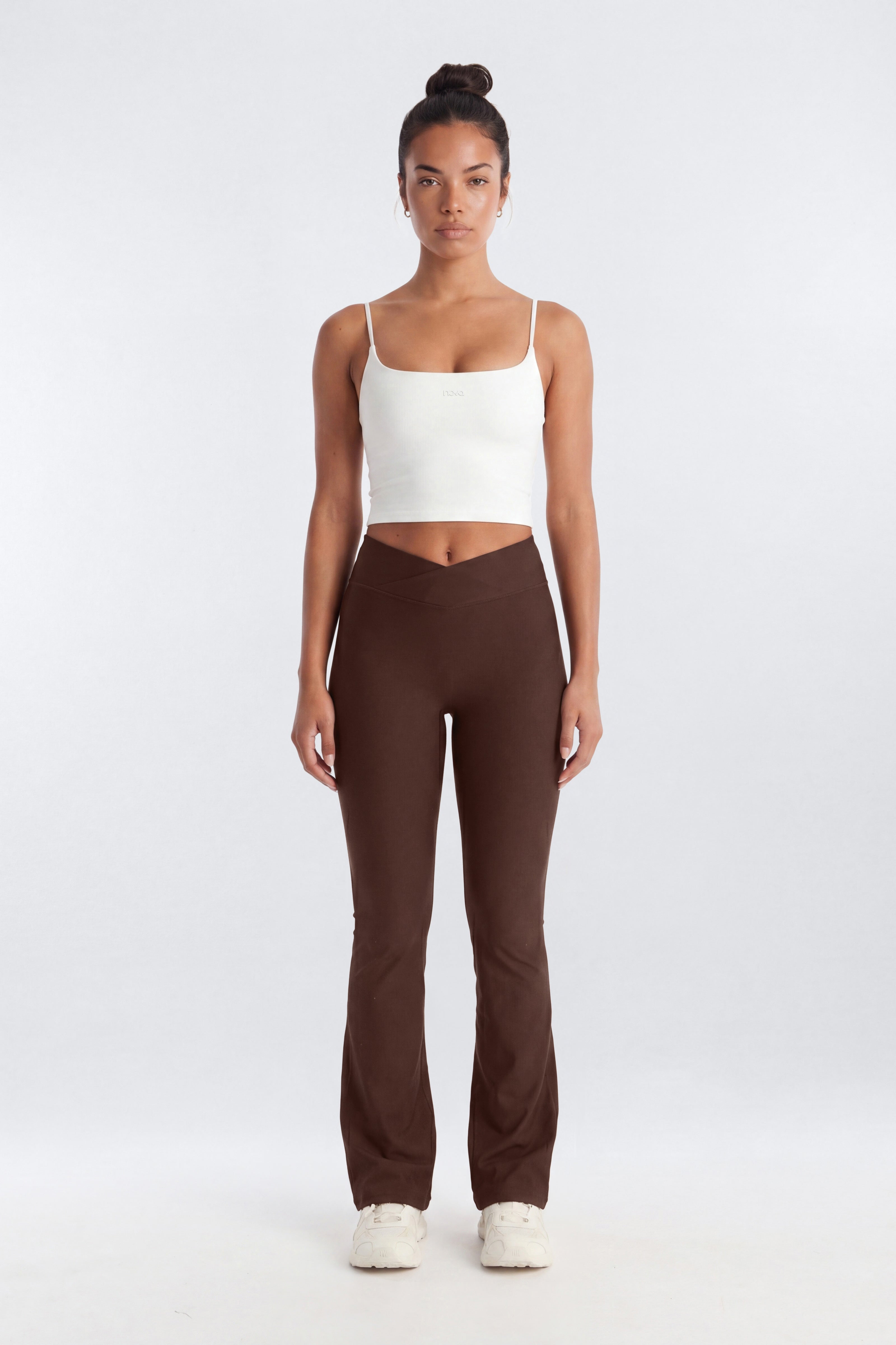 AirSculpt™ 32″ Cross Front Mid Rise Flare Legging - Brown