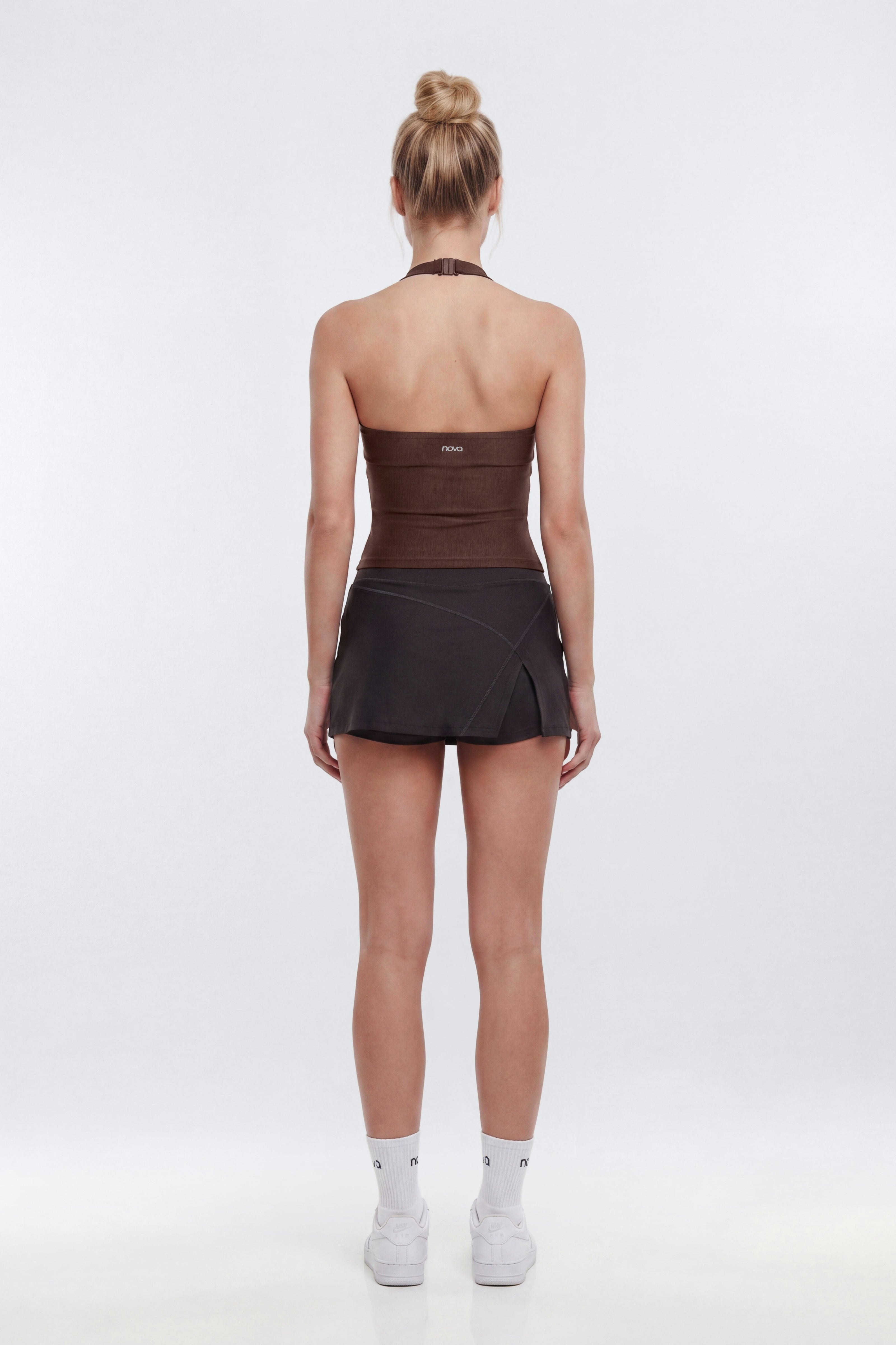 AirSculpt™ High Neck Halter Sports Tank - Brown