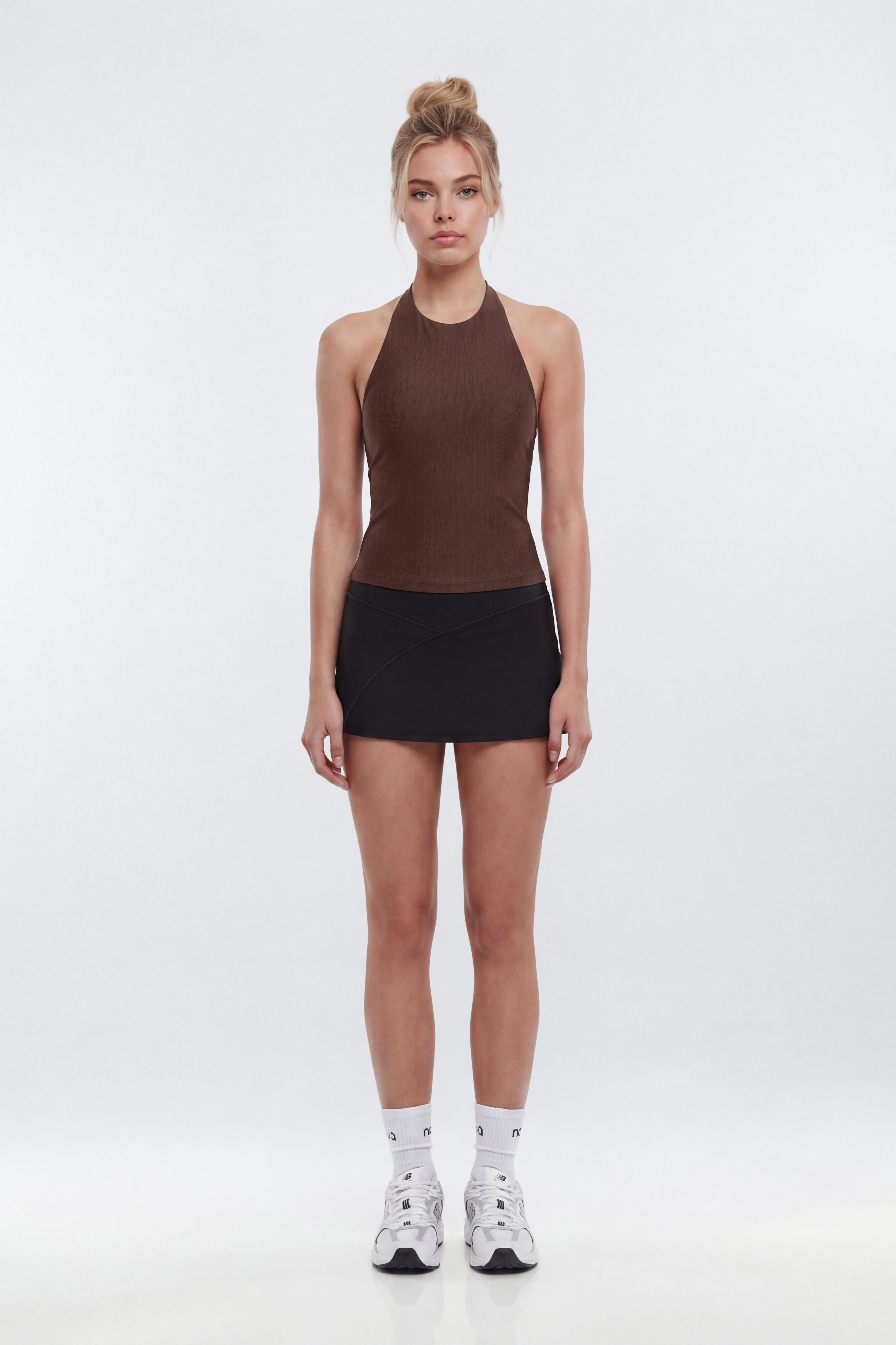 AirSculpt™ High Neck Halter Sports Tank - Brown