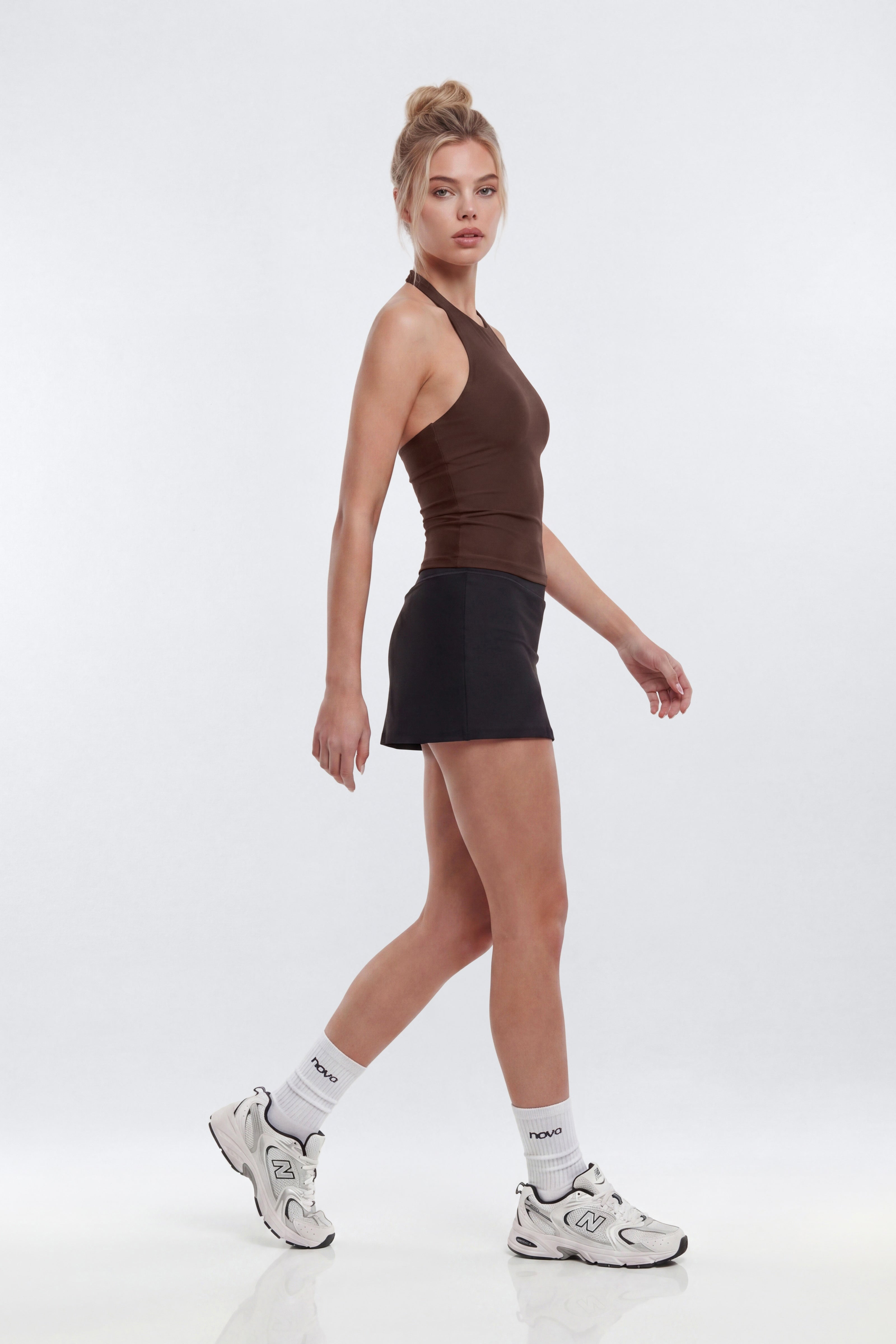 AirSculpt™ High Neck Halter Sports Tank - Brown